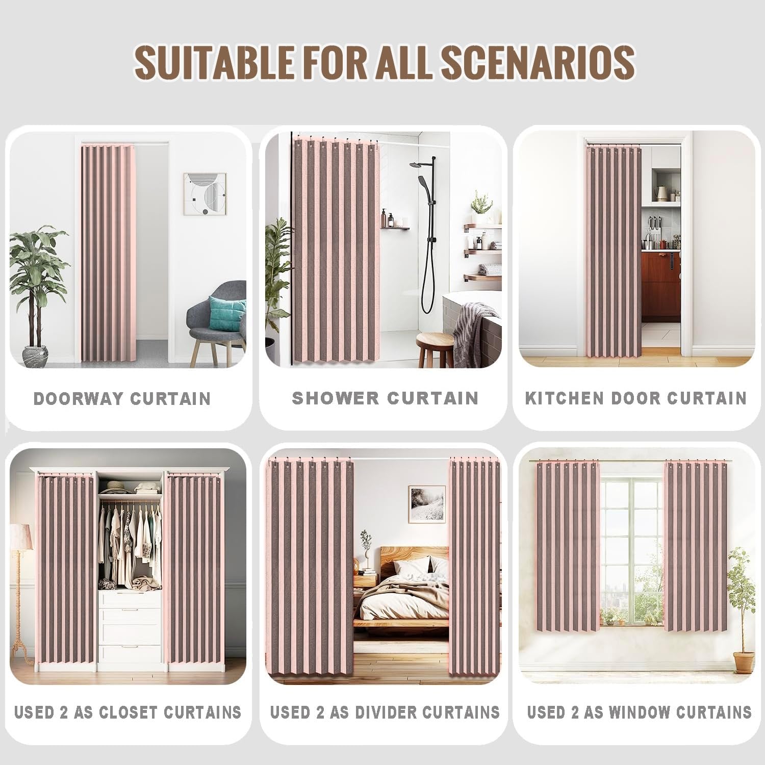 Personalizzabile Tenda Bagno Doccia ，con Ganci Tenda Doccia Pieghevole， per Soggiorno Camera da Letto Bagno con -Pink- 240x220cm