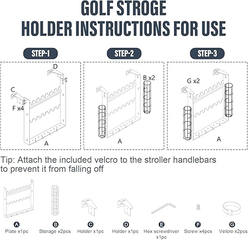 Miniatura 7 de Accesorio para cochecito de golf, soporte universal de acero para cochecitos, capacidad de 16 palos y 12 pelotas con correas ajustables, se adapta a