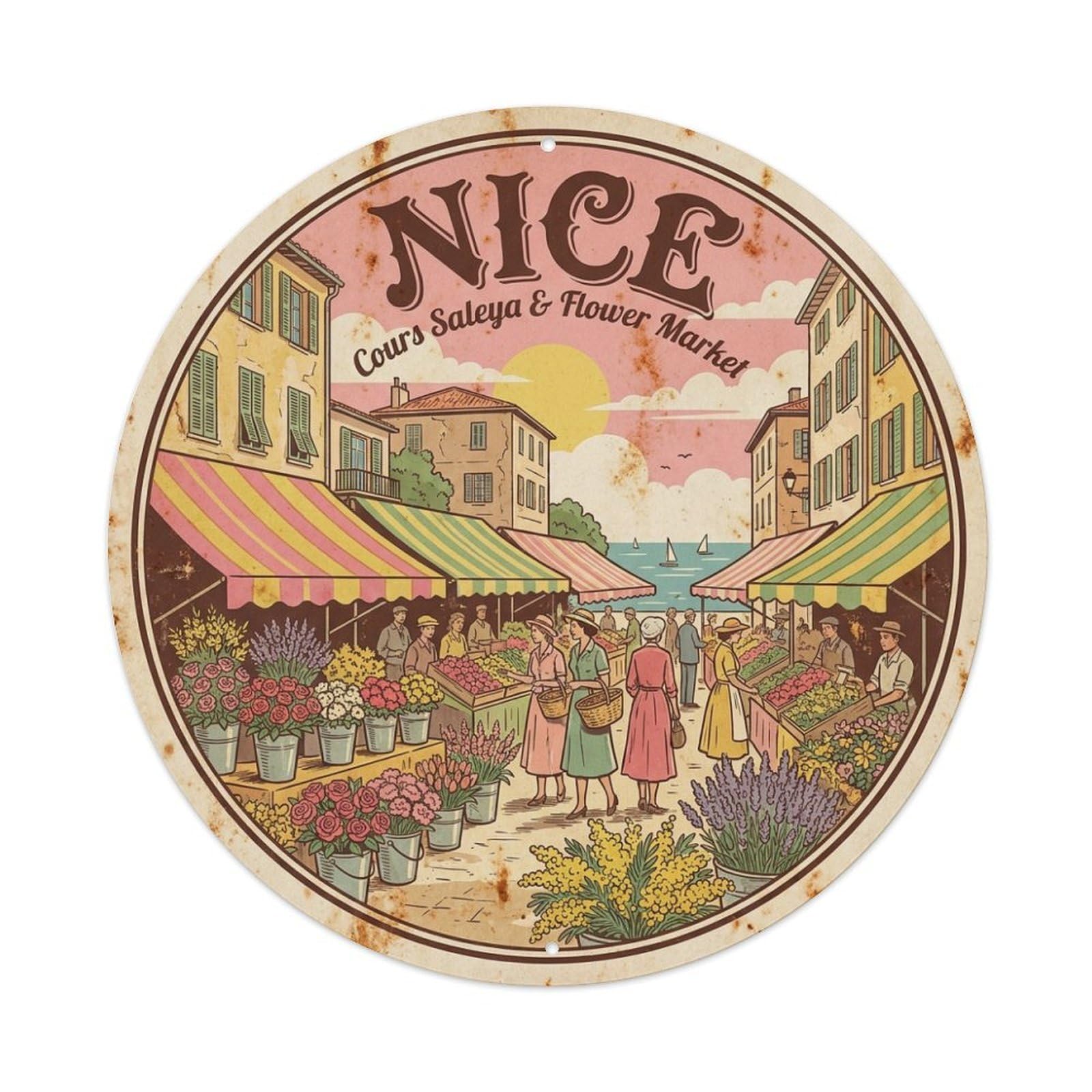 Olhnbad Style Cours Saleya Flower Market Culture Nice Travel Cuisine Metal Tin Sign