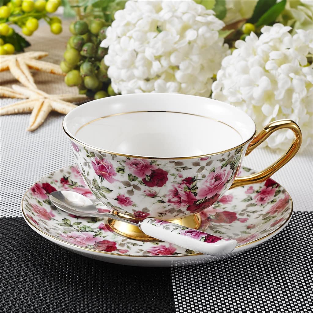 Kwiatowy wzór europejski styl porcelana kostna popołudniowa herbata kubek do kawy zestaw upominkowy z spodkiem i łyżką i podstawką żelazną