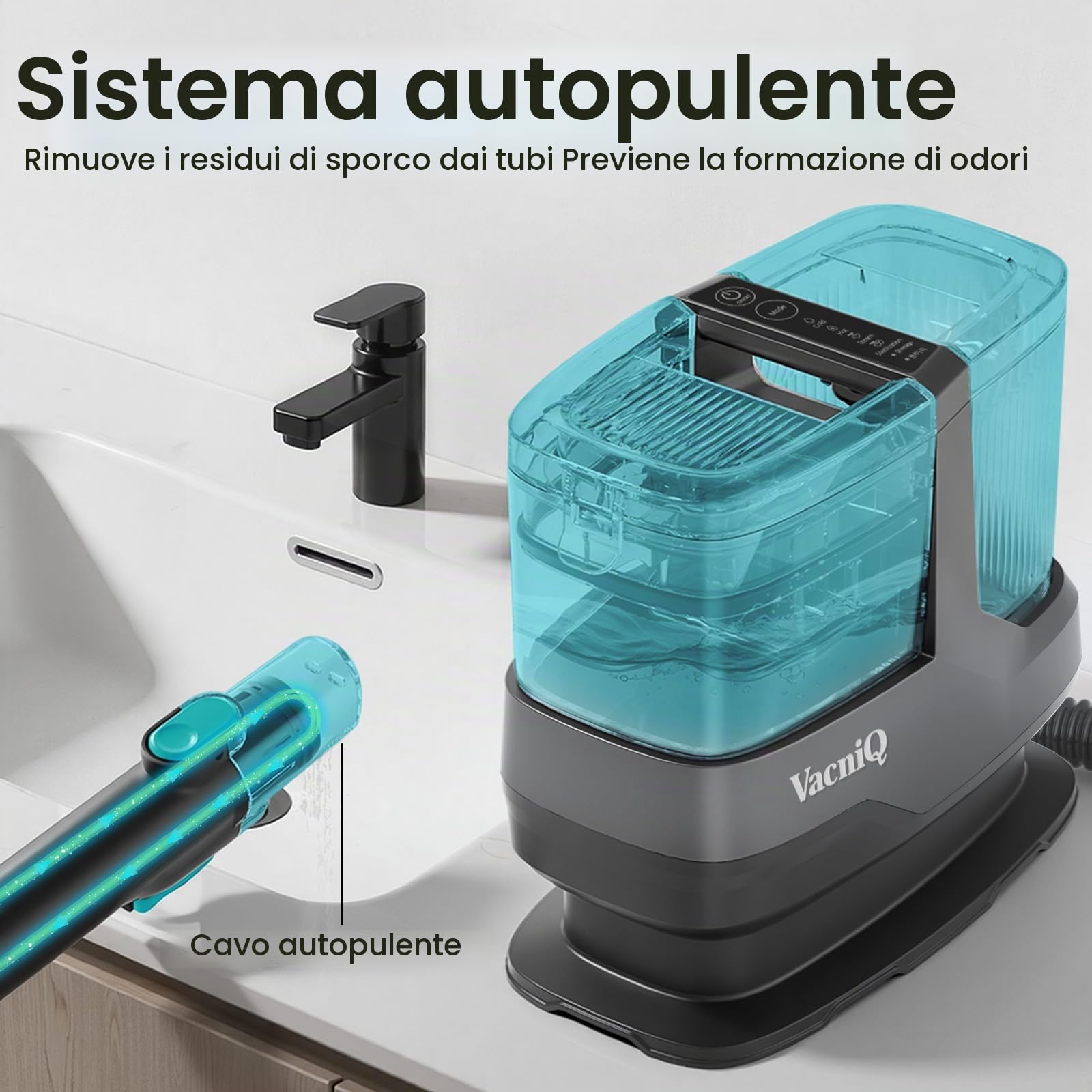C688 Aspirapolvere lavante 4 in 1, 25000 Pa, 1800 W. Riscaldamento, disinfezione, display LED e avvisi vocali. Ideale per divani, tappeti, sedili auto, materassi, cuscini animali