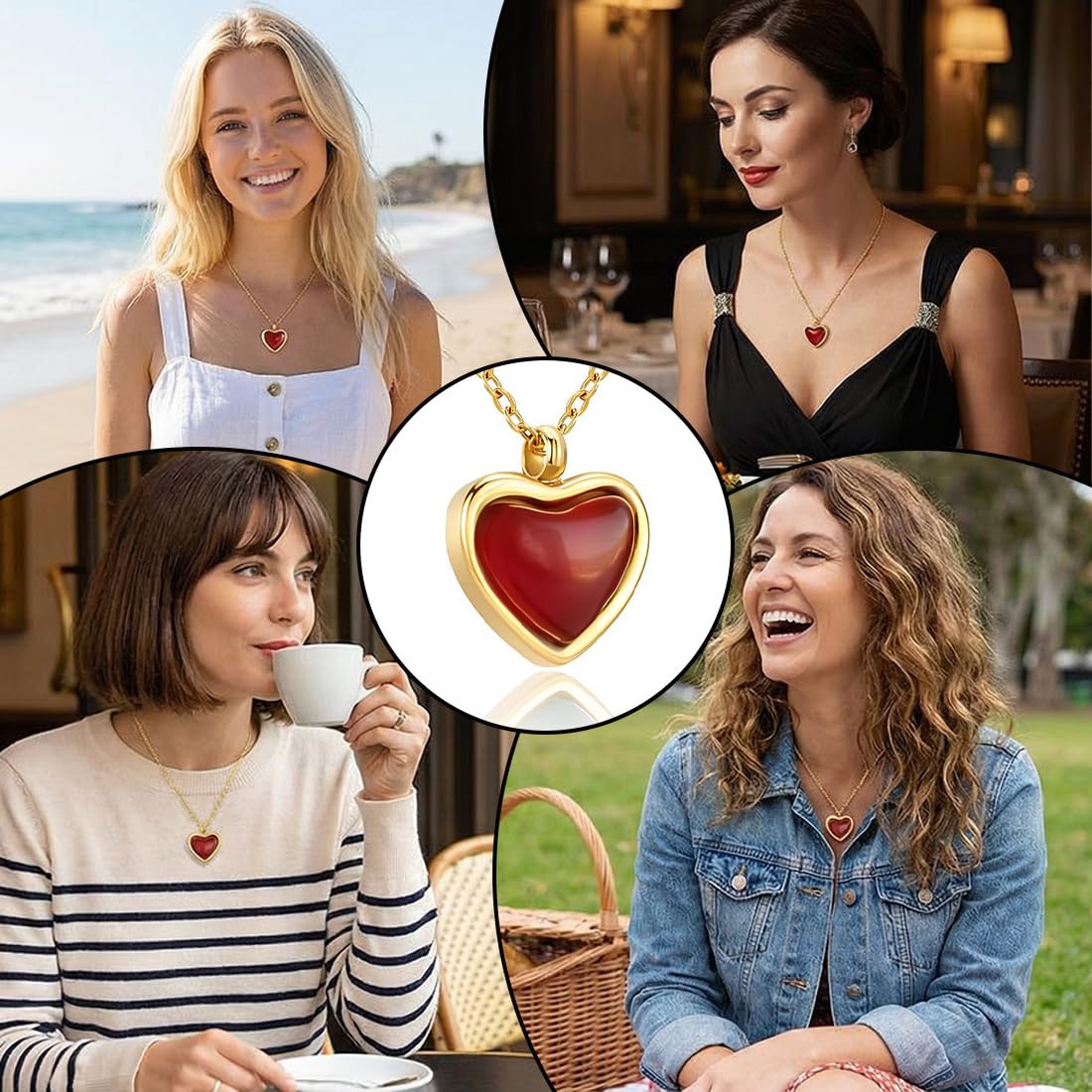 Collana Girocollo Regolabile, Ciondolo a Cuore Grande, Rosso in Vetro, Collana Rossa Elegante, Accessorio Donna, di Cristallo Moda per Donna e Ragazze Adolescenti, Gioielli (Rosso)