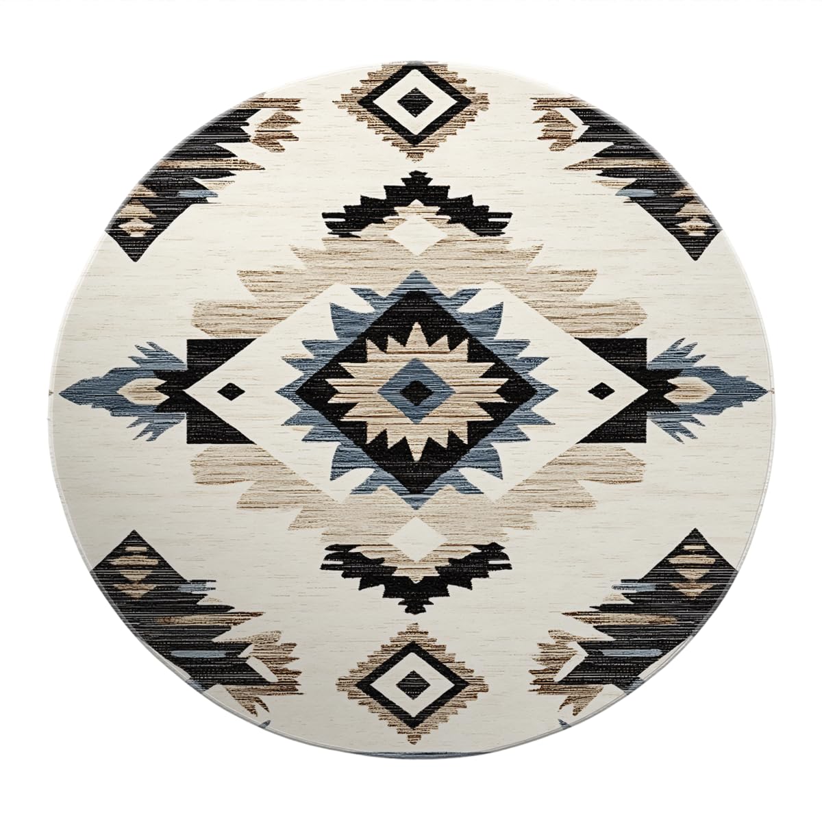 Dywany okrągłe Native Southwest Geometric Ivory Washable Carpet Flanela Short Hair Base Non-slip Folding Rug Salon Sypialnia Salon 200cm