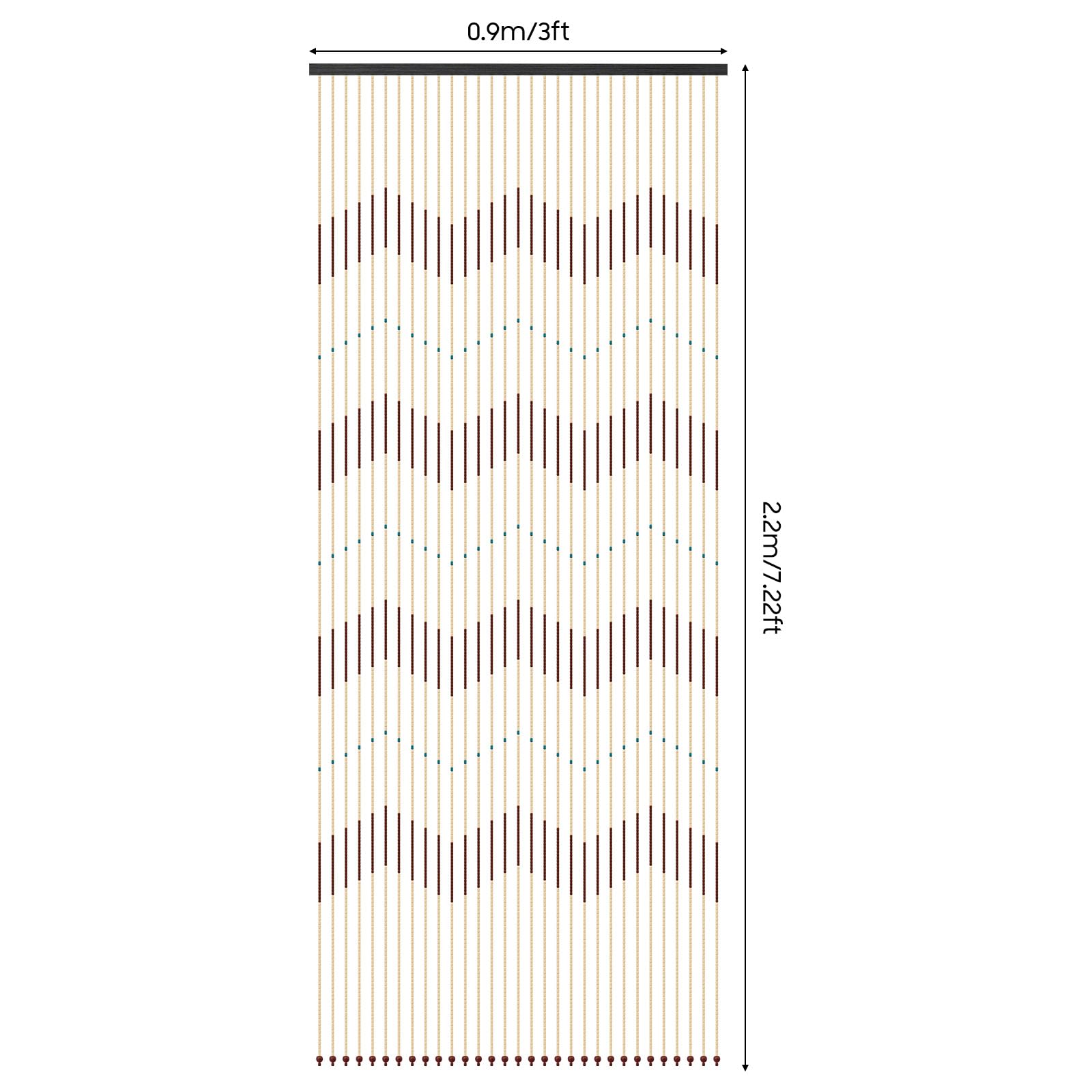 Rideau de porte rétro en perles de bois - 31 lignes - Rideau de perles en bois - Rideau de séparation - Rideau de séparation - 220 x 90 cm