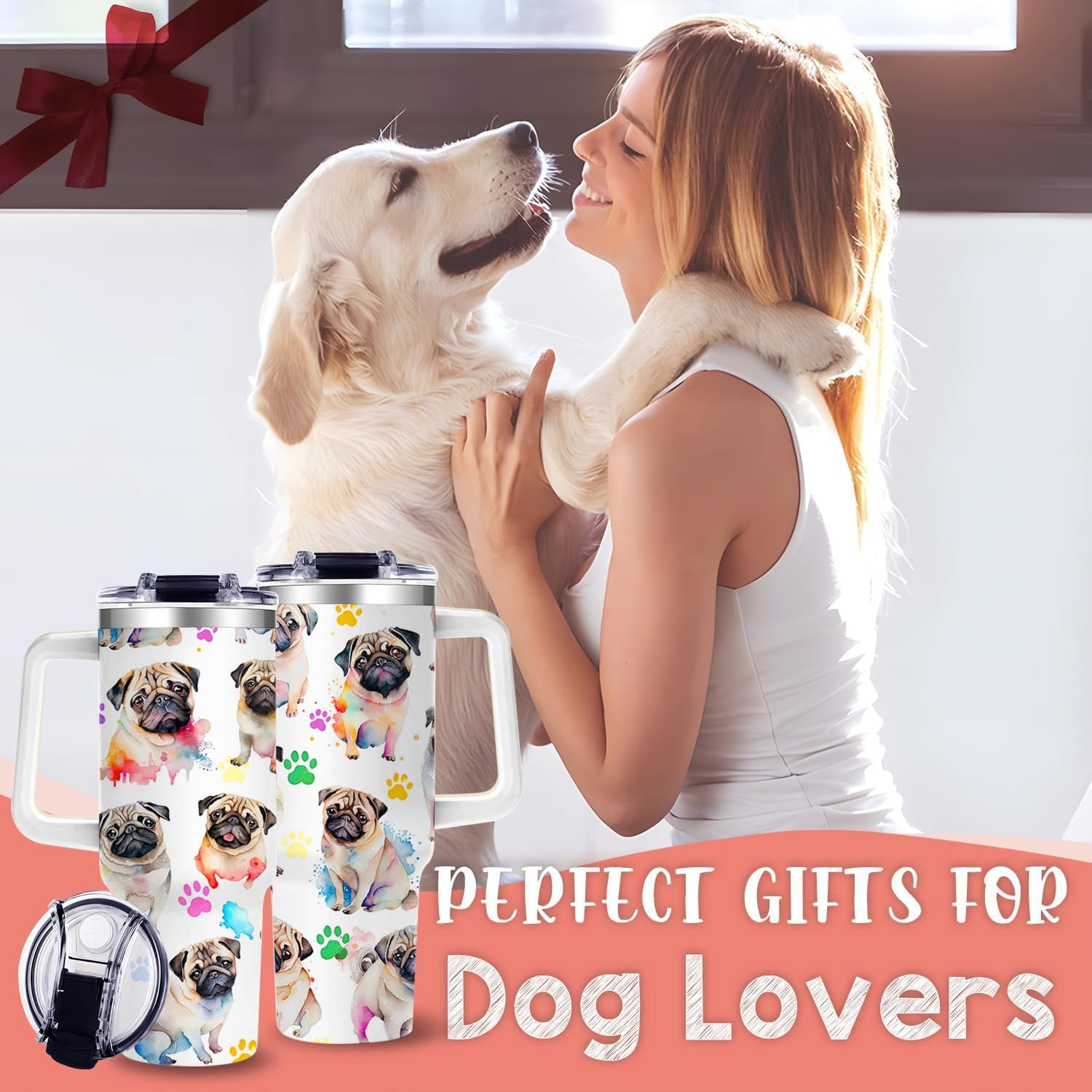 Pug Gifts for Pug Lovers,40oz Travel Tumbler Gifts for Women - Pugs Mom Gift for Dog Lovers for Mothers Day, Pugs Dog Gift for Her Birthday, Christmas Thank you Present - Image 6