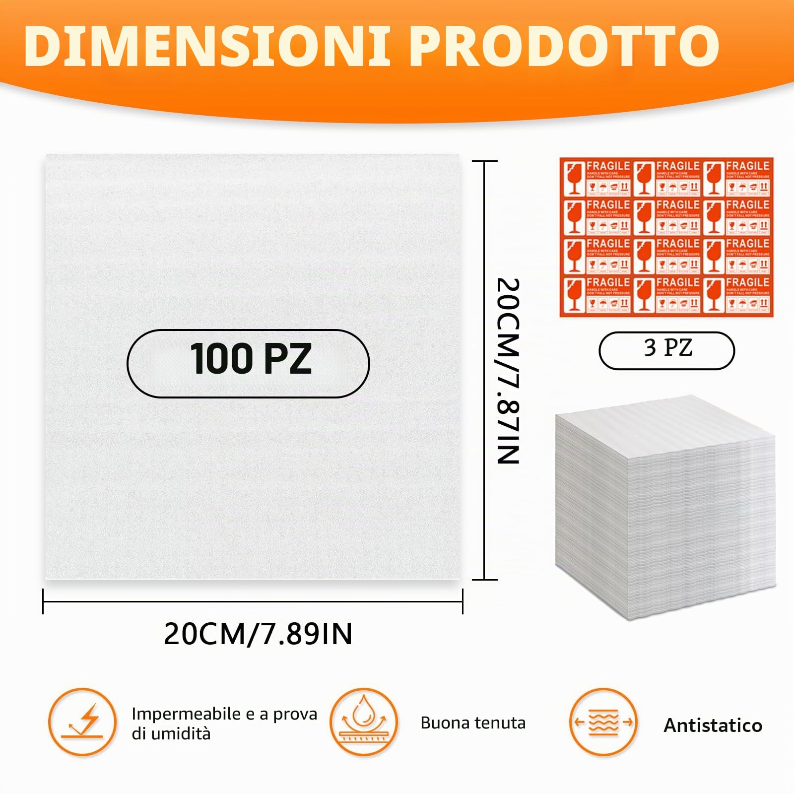 Pluriball Fogli in Poliuretano Espanso 20 x 20 cm 100 pezzi per Imballaggio