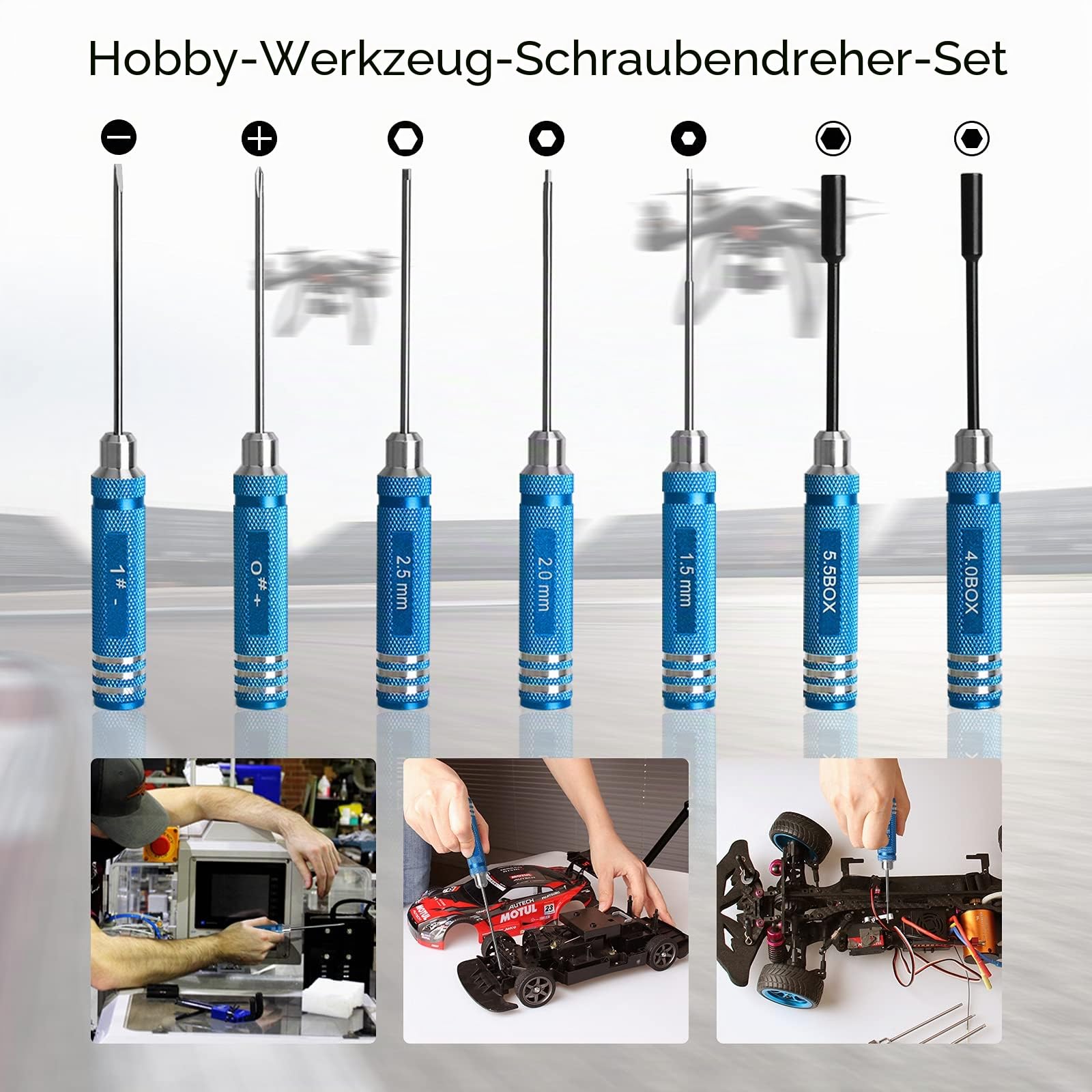 12-teiliges ferngesteuertes Auto-Werkzeug-Set (Hex, Phillips, flach), Zange, Steckschlüssel, Hobby-Werkzeug-Set für Traxxas Arrma RC Auto Drohne Flugzeug Hubschrauber Fahrzeug Multirotoren (blau)