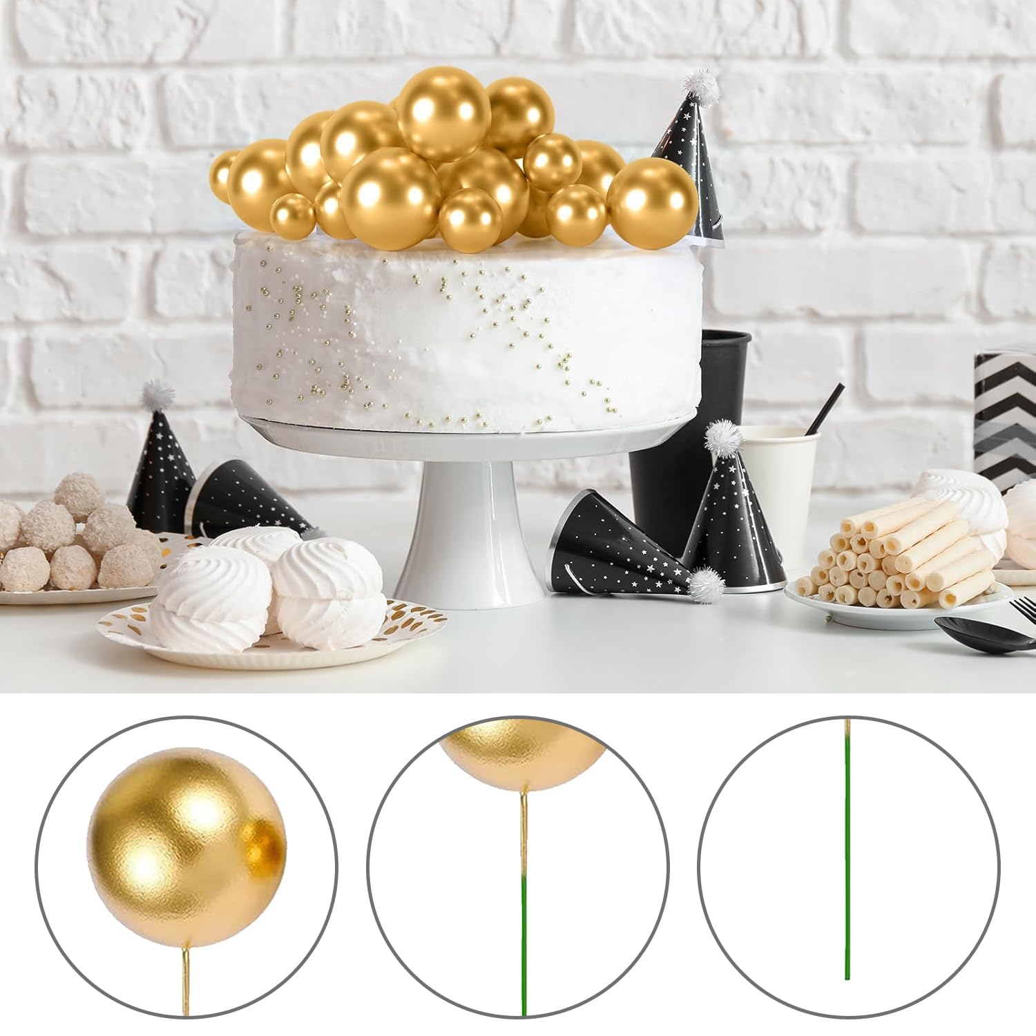 100-Piece Assorted Gold Foam Cake Decorations - Elegant Metallic Toppers for Desserts Parties, and DIY Crafts - Image 3
