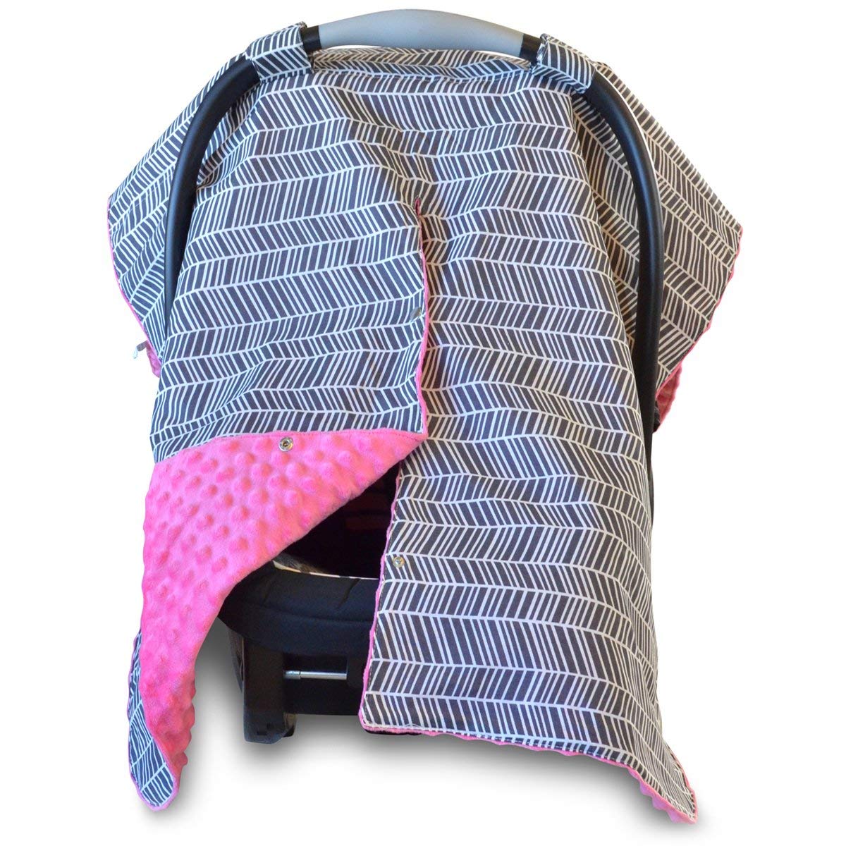 Kids N’ Such Peekaboo Baby Car Seat Cover Car Seat Canopy & Nursing Cover, Herringbone/Hot Pink