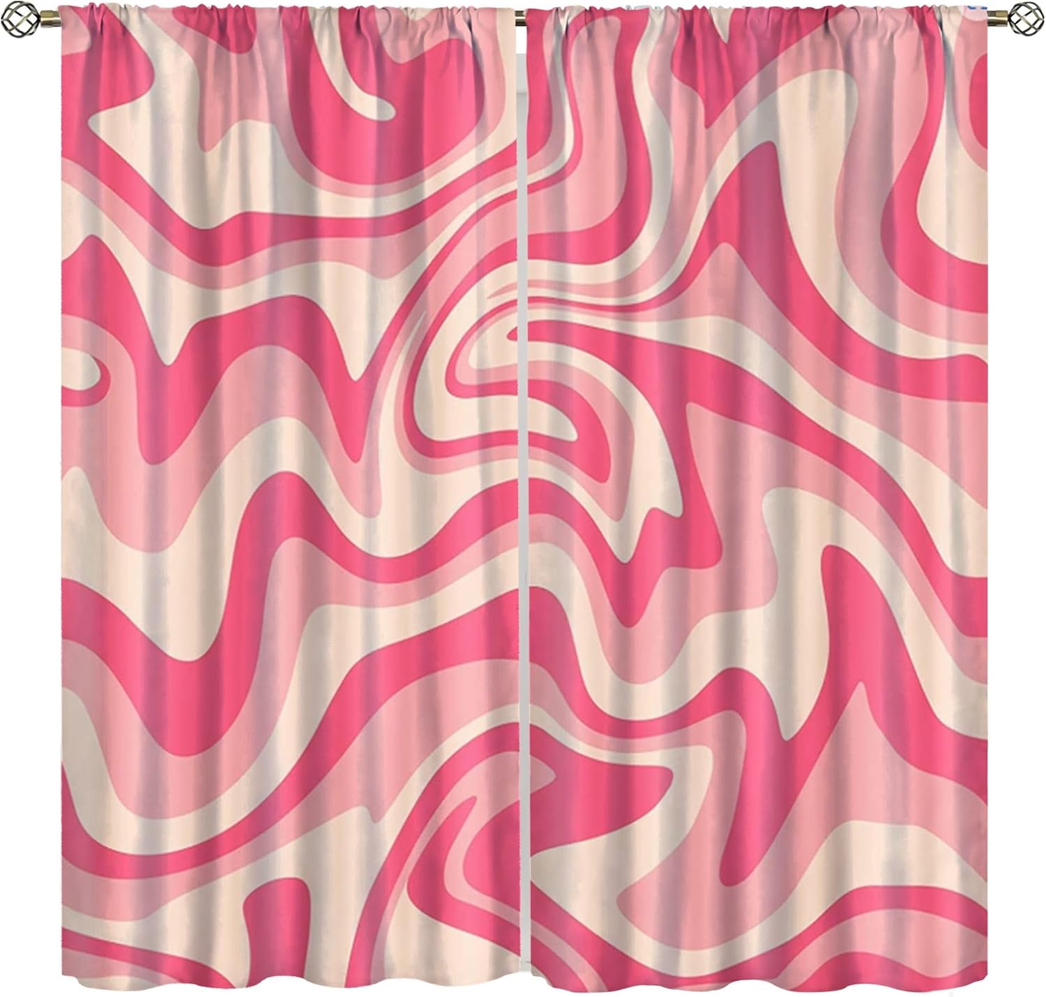 70s Abstract Sage Blackout Curtains, Pink Bohemian Abstract Geometric 80s90s Vintage Stripes Windows Treatments Rod Pocket Drapes for Girls Living Room Bedroom Kitchen Bathroom 42x45in