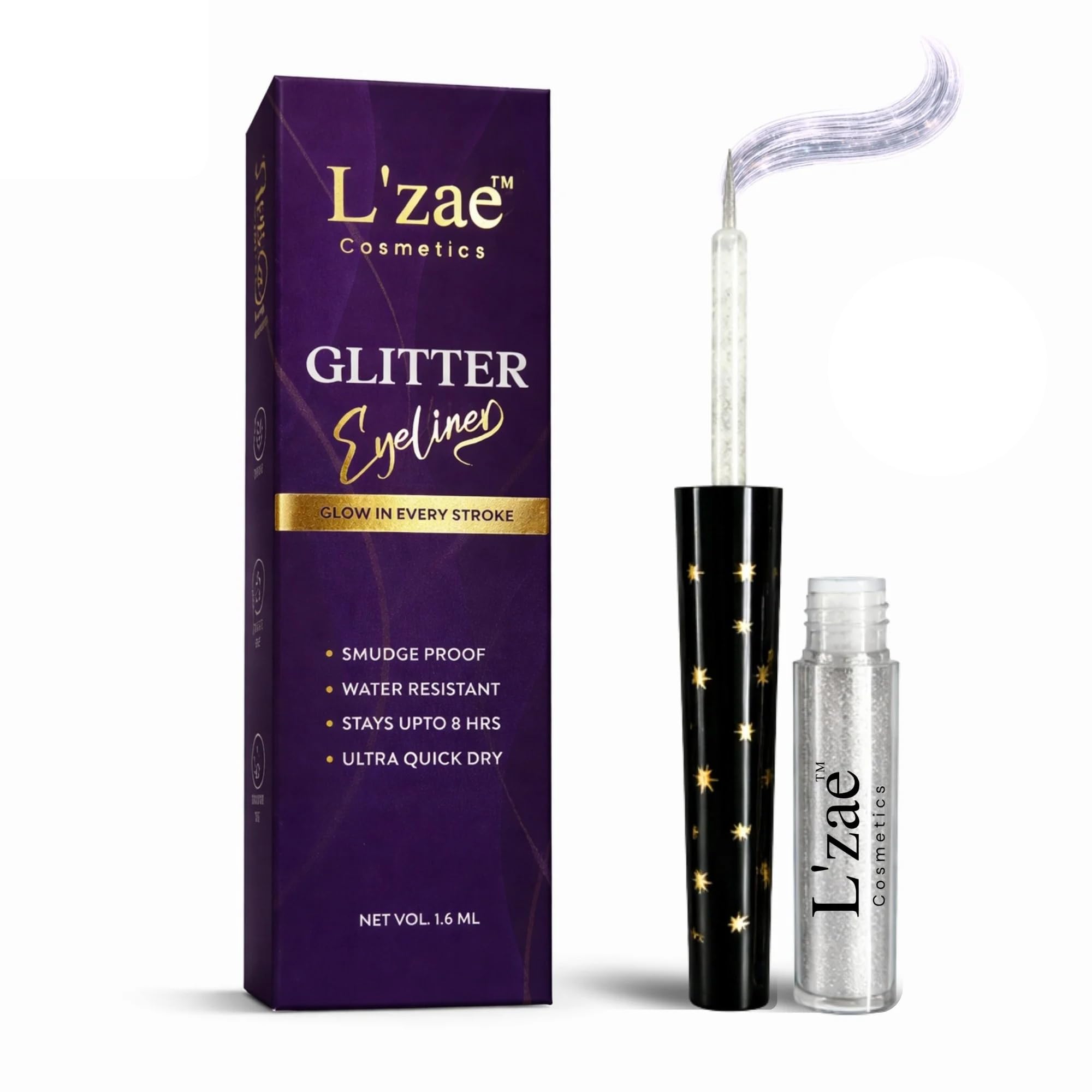 Premium Waterproof Glitter Liquid Eyeliner in 4 Colors | Long-Lasting 8-Hour Wear, Smudge-Proof, Ultra Quick-Dry Sparkling Eye Makeup Pen for Women (1.6ml) (Frost, Frost Grey)-image-13