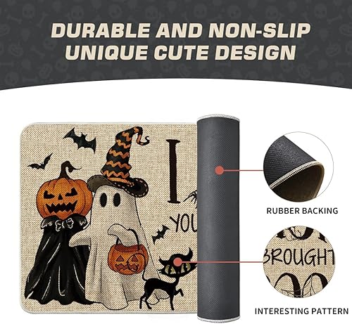 Miniatura 6 de Artoid Mode Tapete de Halloween con diseño de calabazas fantasmas, diseño de gato con texto en inglés "I Hope You Brought Boos", decoración del