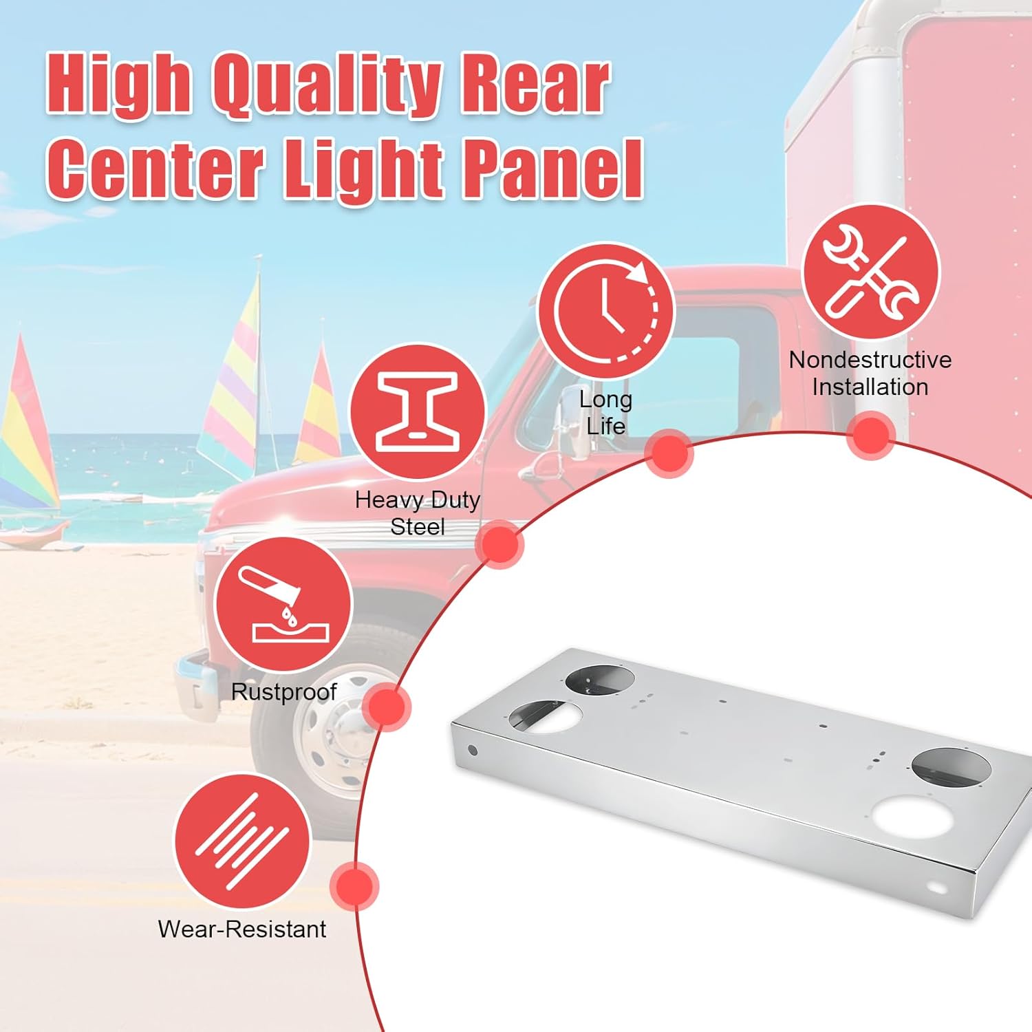 Tail Light Panel Stainless Steel with Four 4.49" Light Round Cutouts Rear Light Panel with a Backing Panel for Semi Truck