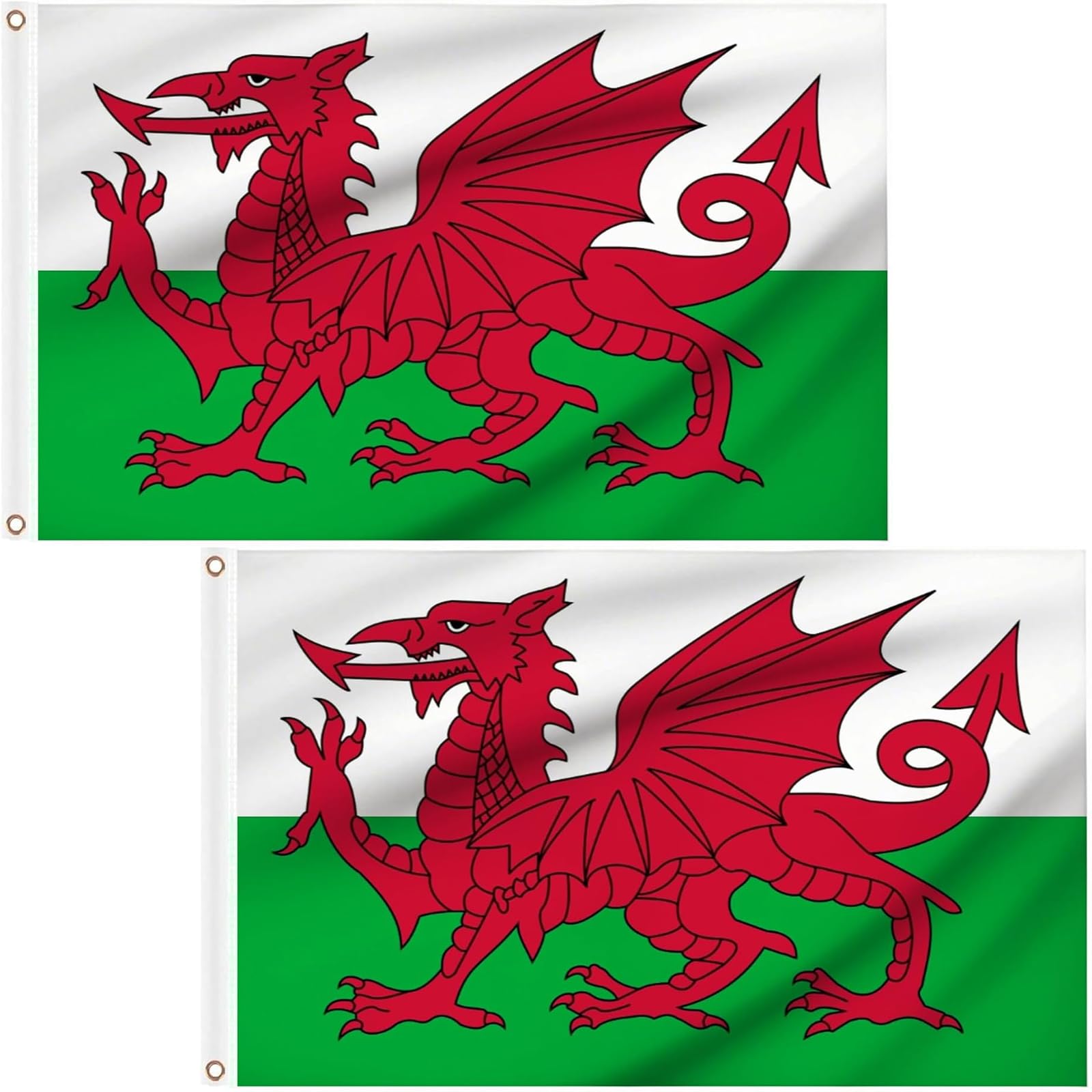 2PCS World Cup Football 2026 Welsh Flags 5ft X 3ft With Eyelets Large Wales Flag & Fan Banner Vivid Red Dragon Print for Stadium Match Day Football Party Decorations & Outdoor Display 90x150cm