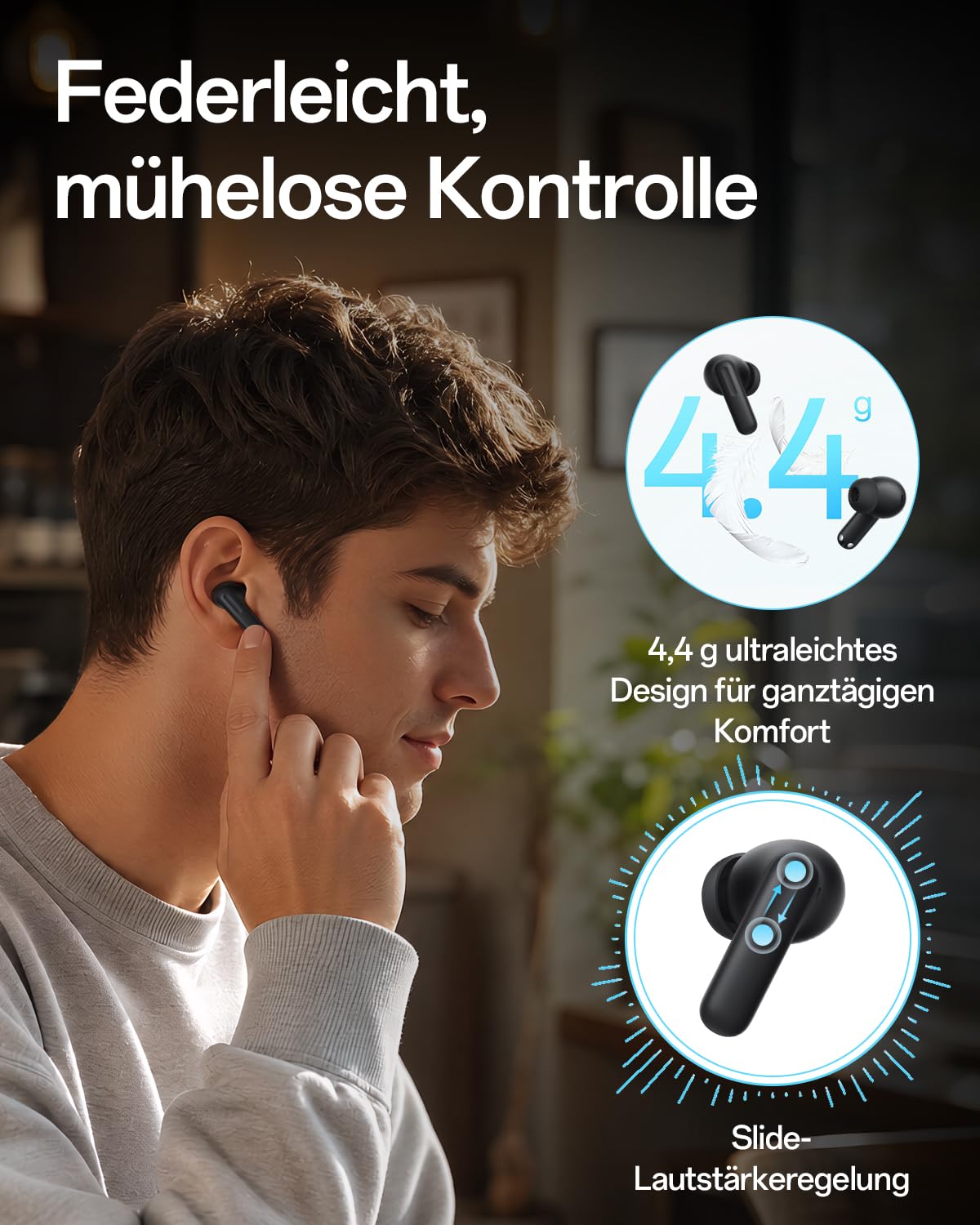 OPPO Enco Air5 Pro True Wireless Earbuds, Bluetooth 6.0 In-Ear Stereo, 55dB Aktive Geräuschunterdrückung, DREI-Mikrofon KI Anrufe, Hi-Res Audio, 54H Spielzeit, Tiefer Bass, IP55, Matte Black