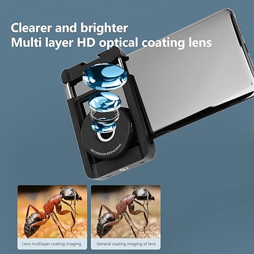 Miniatura 6 de Mini microscopio de bolsillo para teléfono 100X con luz LED, microscopio digital portátil para lente de cámara para teléfono inteligente, enfoque