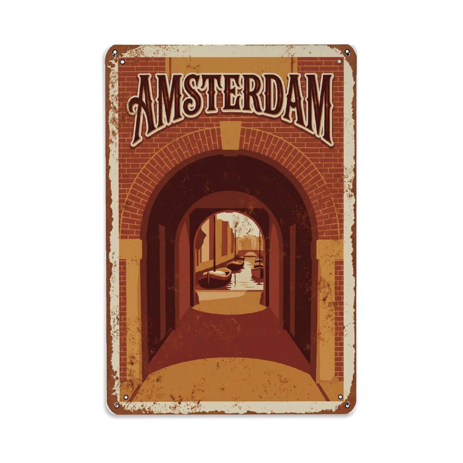 Vintage Travel Archway Netherlands Passage Metal Tin Sign Plaque Wall Decor for Cafe, Club Bar, Office, Home Garden Metal Poster 8x12Inch