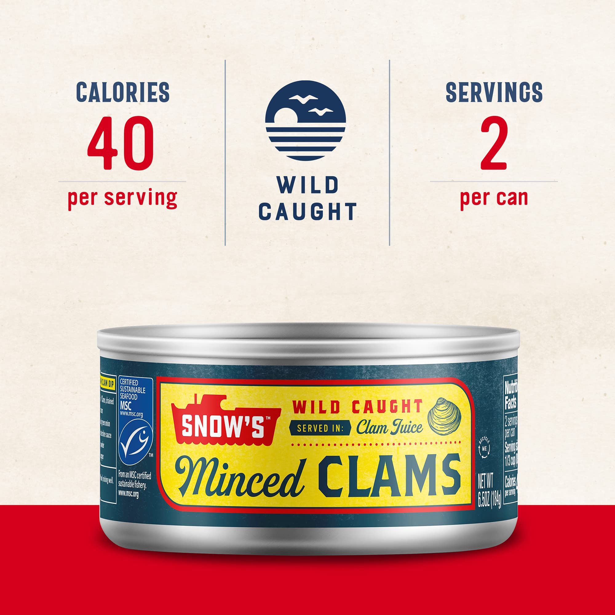 Snows Wild Caught Minced Clams Canned, 6.5 Oz Can 5g