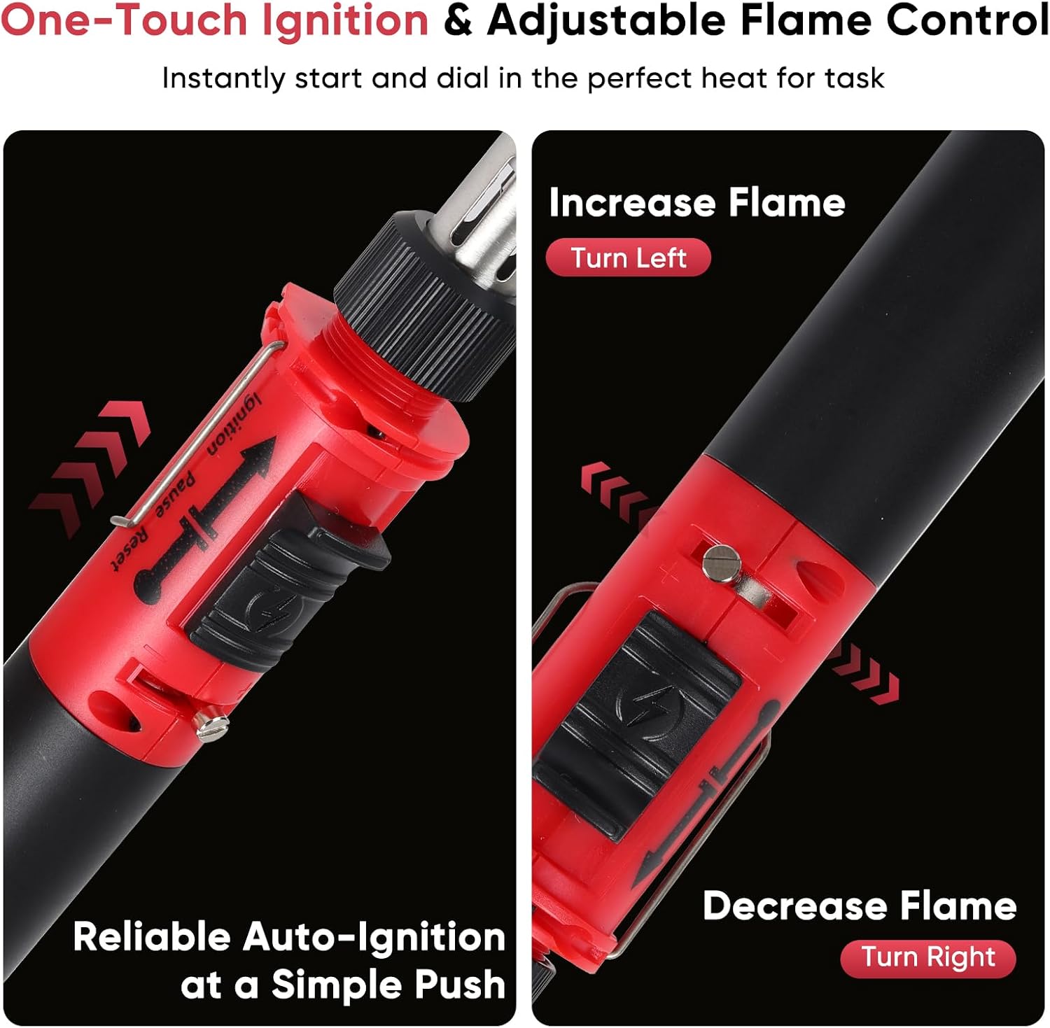 Professional Cordless Butane Soldering Iron Kit with Self-Igniting Adjustable Flame and 7 Tips, Dampening Sponge, Refill Adapter, Multi-Purpose Design