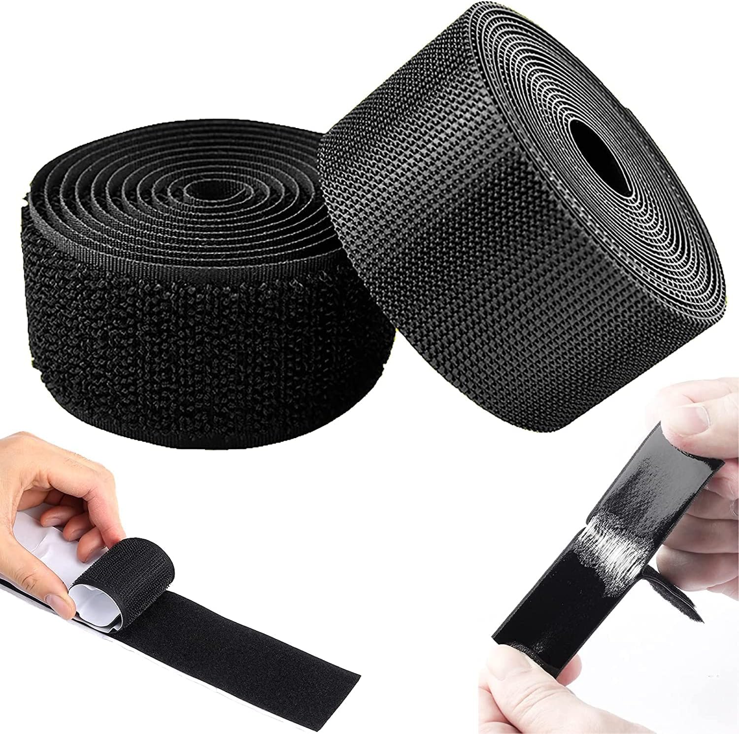 GuangTouL Self-Adhesive Hook and Loop Strips Tape Roll, 2 Inch 16.4 Feet Black Heavy Double Sided Sticky Duty Strips Industrial Strength Sticky Fastener Interlocking Fastener
