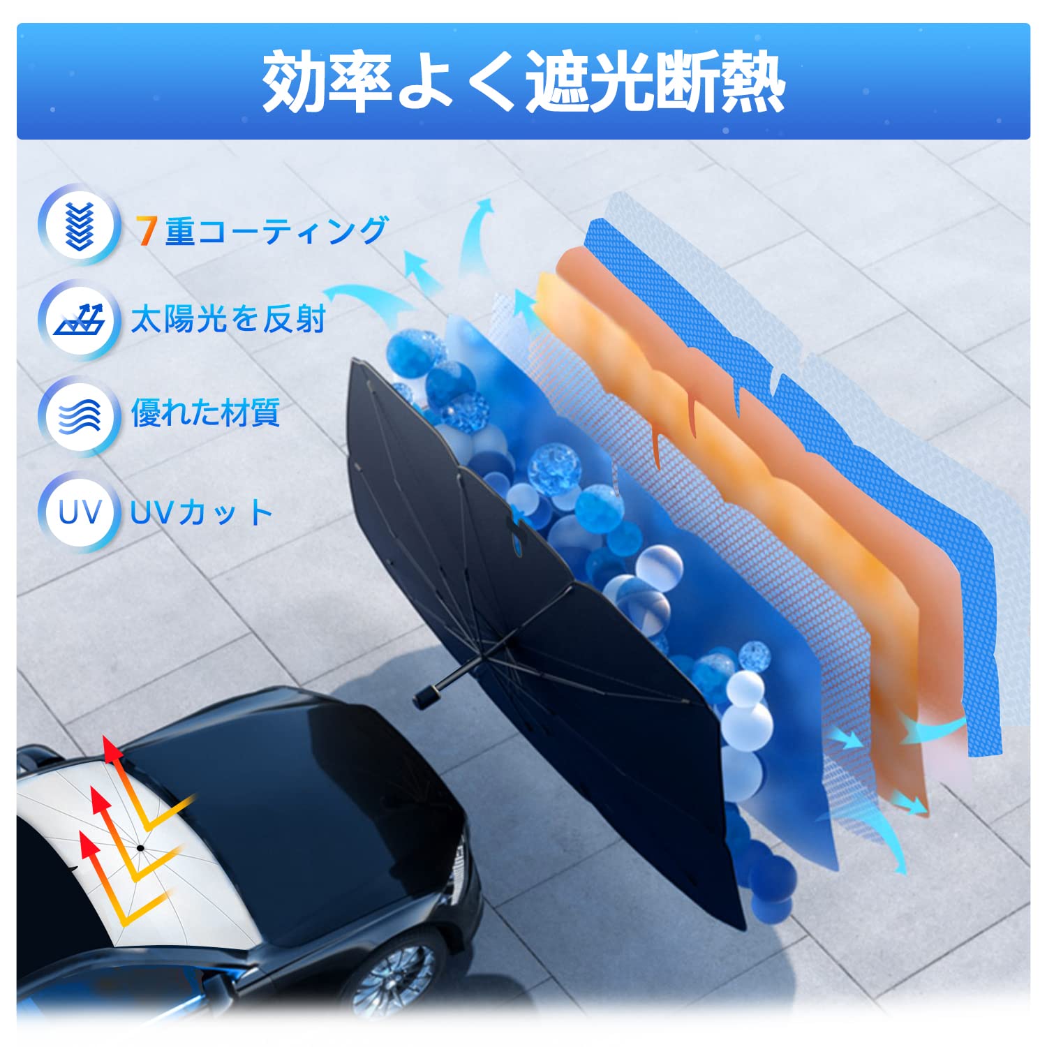 Amazon | EMSIC 車用サンシェード 車用パラソル 7重コーティング 