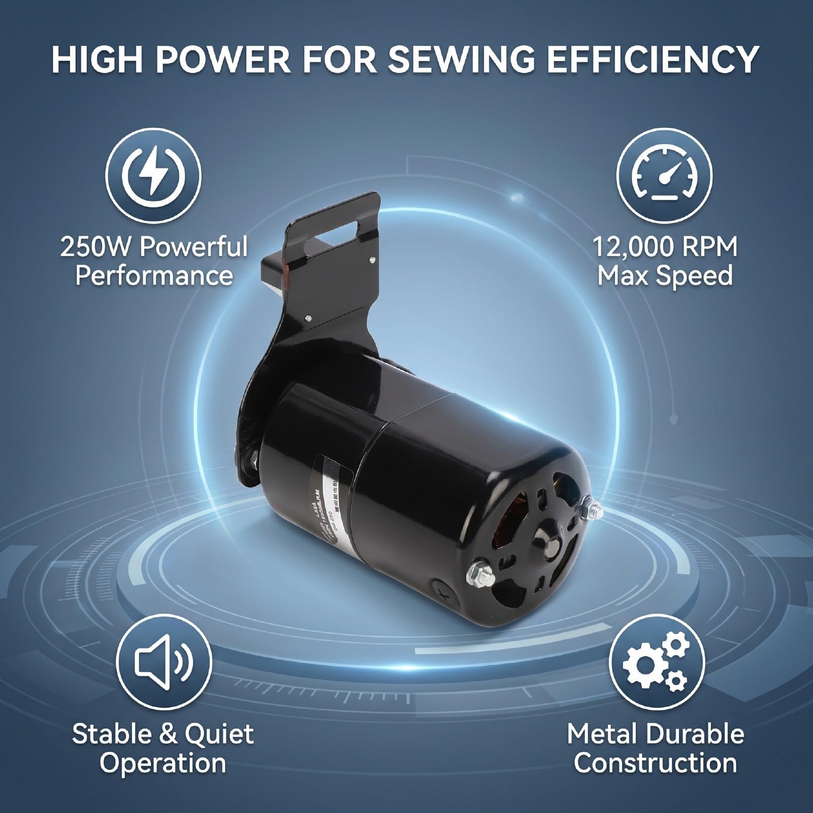 RIZGHWOY Motor de Máquina de Coser 250W 12000RPM, Repuesto con Soporte