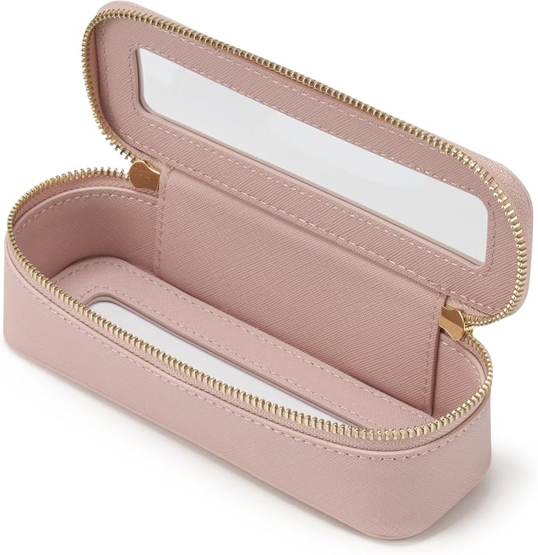 Popvibe Necessaire de Maquiagem Slim com Painel Transparente e Zíper, Rosa Mauve
