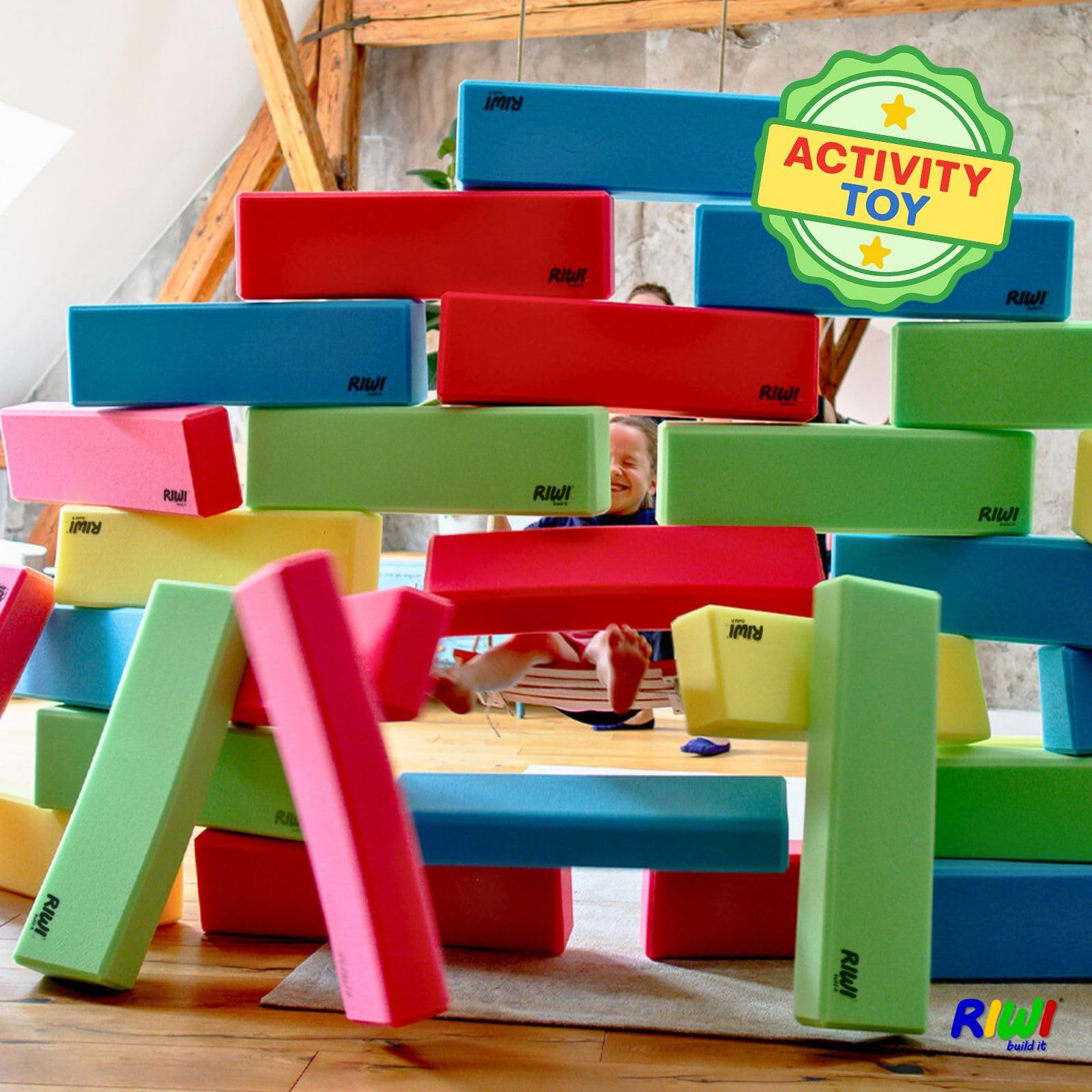 RIWI® 48er Baustein Set | XXL Schaumstoff Bauklötze | große weiche Spielsteine für Kinder | TÜV Austria & Öko-Tex Zertifiziert | Waschmaschinenfest