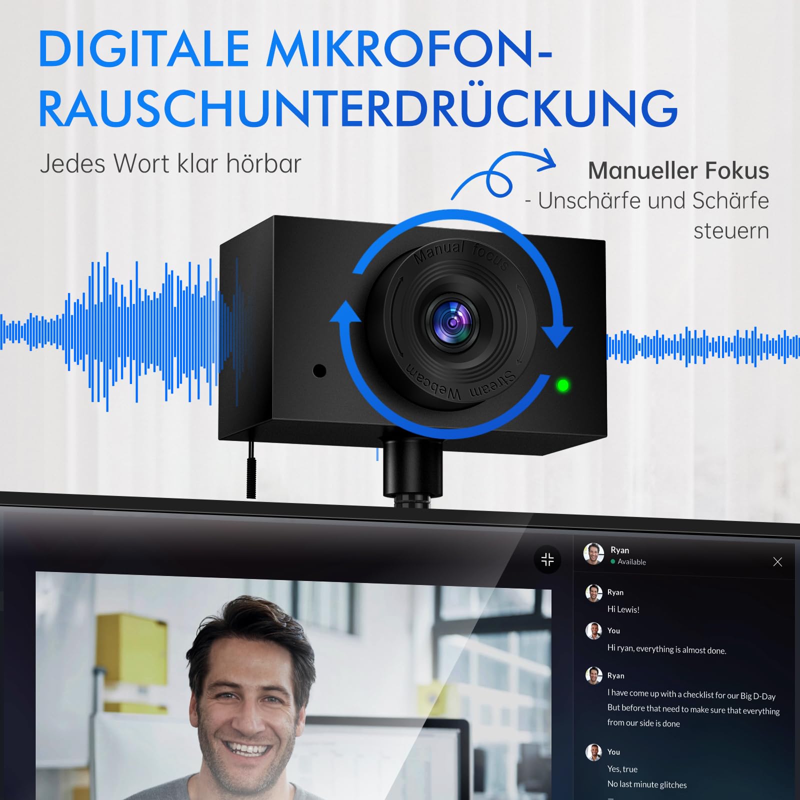 1080P Webcam with Microphone,HD Webcam for PC,95°FOV Computer