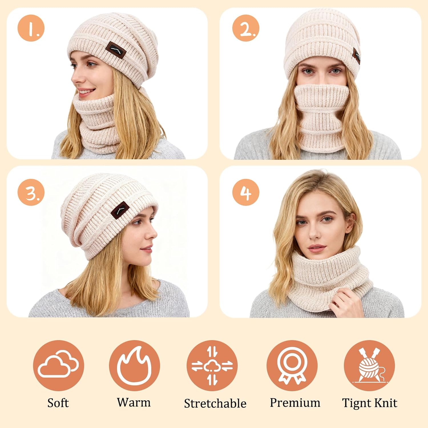 ZOORON Slouchy Beanies Hats for Men Women Cable Knit Winter Hats Chunky Beanie Skull Warm Cap - Image 4