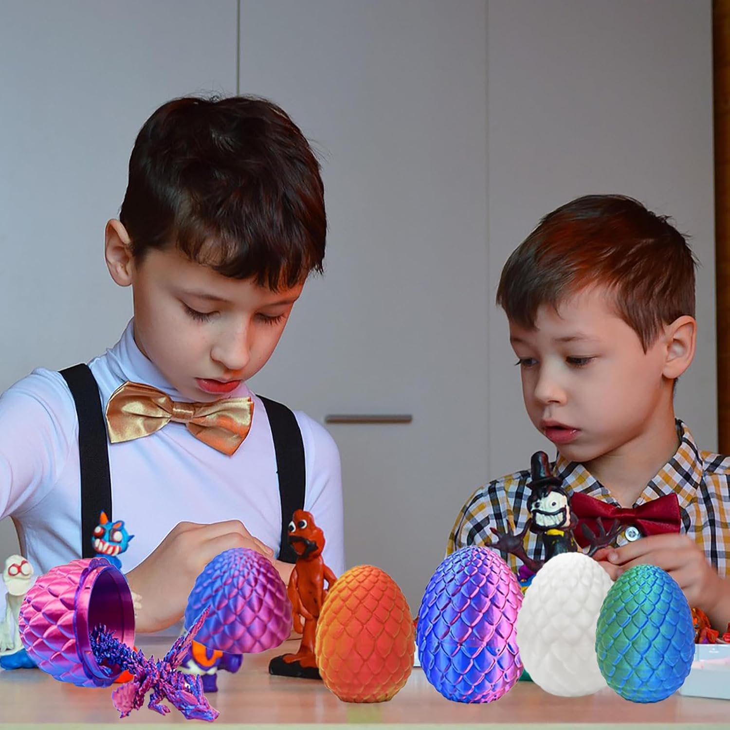 3D Printed Dragon Egg with Flexible Dragon Toy Inside,Suitable Office Furniture Decoration Gift Kids Adults (Laser Blue)