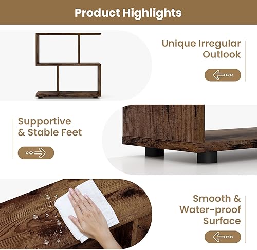 Miniatura 9 de Tangkula Estantería geométrica de 2 niveles, estante de exhibición de madera independiente, decoración de oficina en casa, estantería abierta en