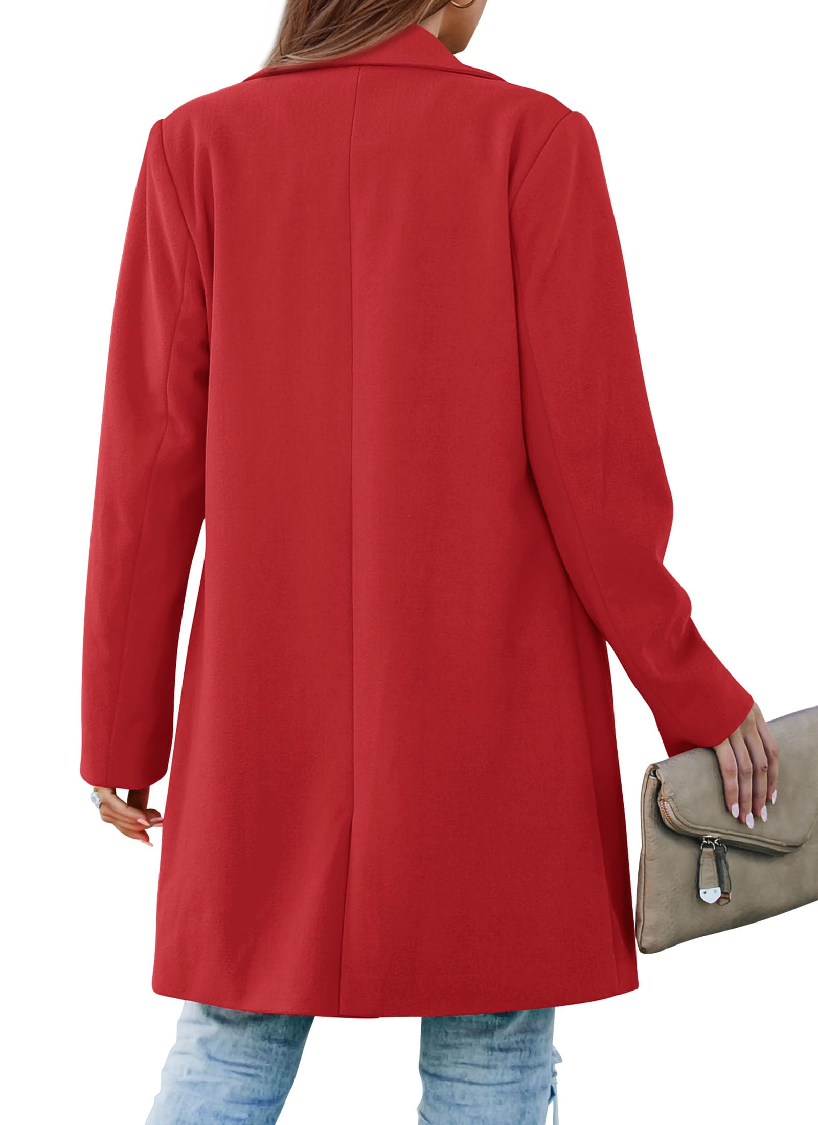PRETTYGARDEN Women's Business Casual Long Blazer Jackets(Red,S) view 2