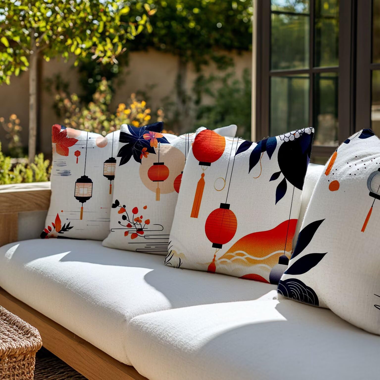 Set di 4 cuscini impermeabili da esterni, 50,8 x 50,8 cm, in velluto, stile retrò, decorativi, per mobili da giardino, divano e patio, stampa su entrambi i lati, regalo per primavera/estate/autunno
