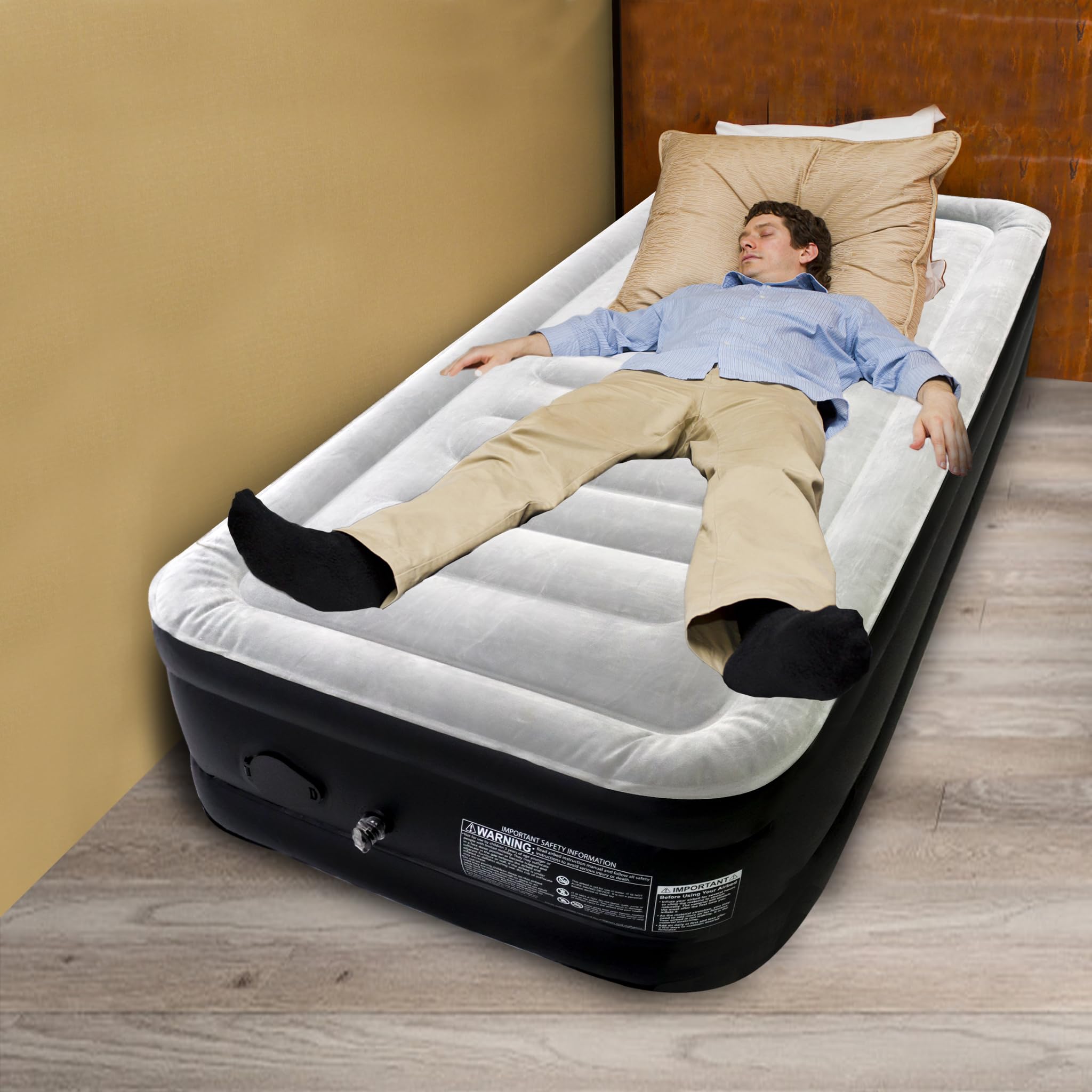 ACXIN Materasso gonfiabile, gonfiabile, gonfiabile, con pompa ad aria, per campeggio, casa, 187 x 90 x 46 cm, per 1 persone, fino a 300 kg, colore: nero e grigio