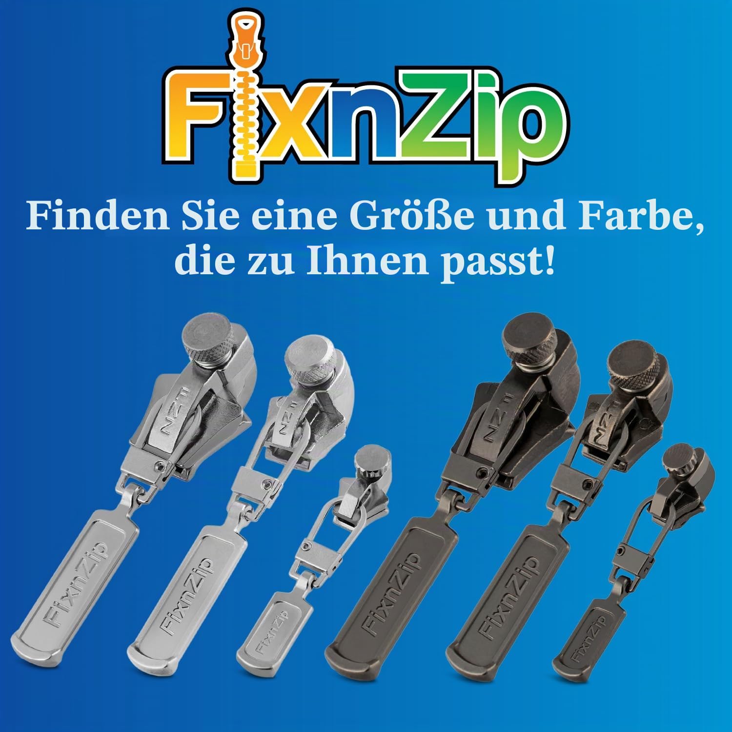 FixnZip Ersatzreißverschluss zum Nähen, Nickel, Unisex-Erwachsene, Nickel 3 Pack, schwarz Nickel, Combo Pack (S,M,L)