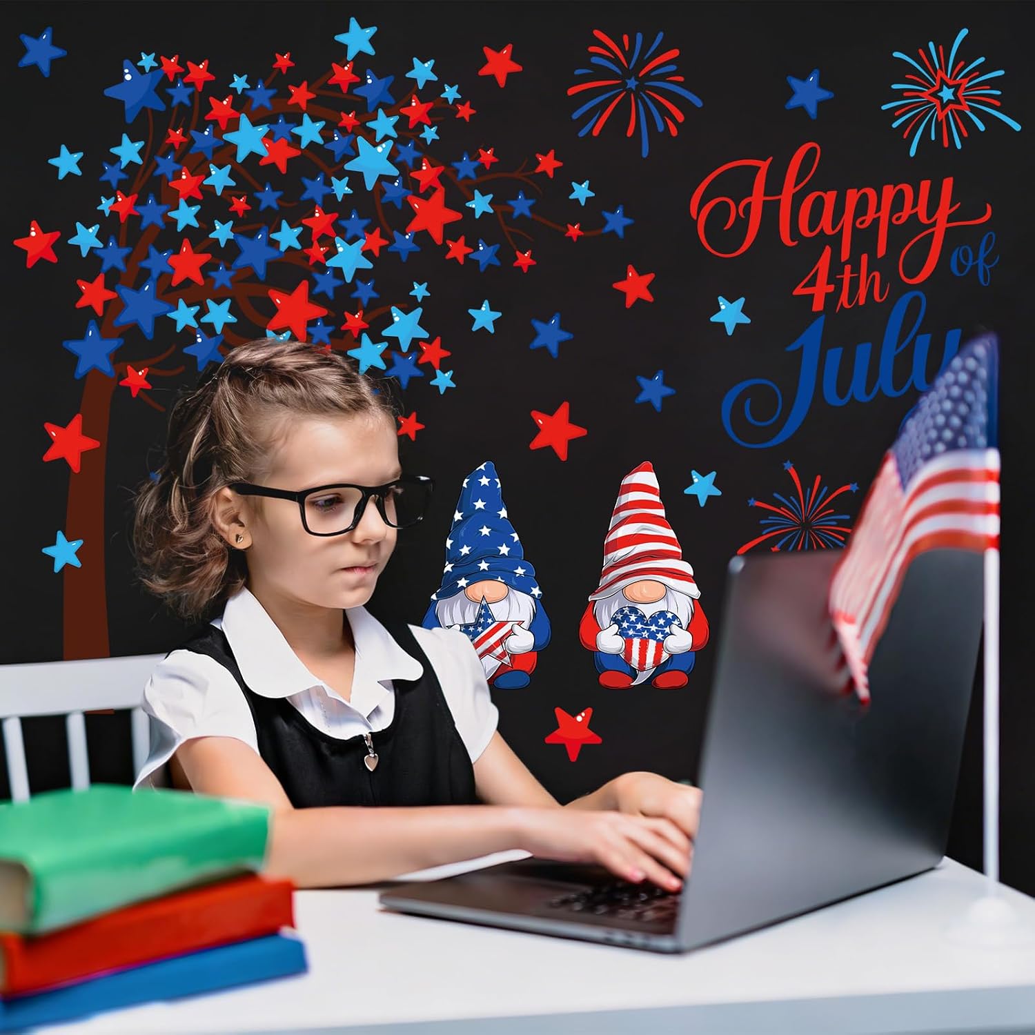 FYSUIMU 30 Pcs Patriotic Tree Garage Magnets Decor Happy 4th of July Garage Door Decals Red Blue Star Tree Gnome Magnetic Stickers for 250th Anniversary Independence Day Party Home Refrigerator Car
