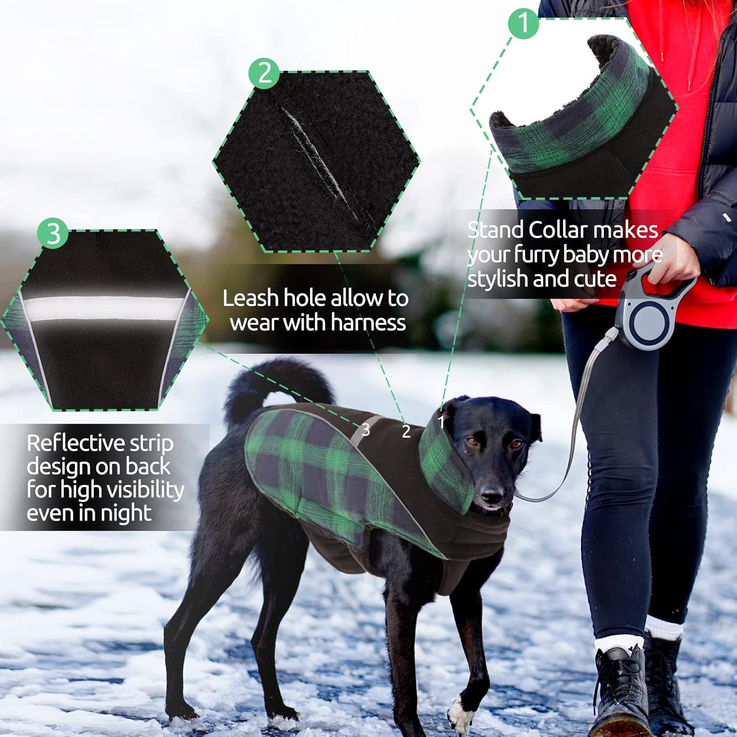 JUDYBRIDAL Winter Dog Coat,Reversible Reflective Windproof Plaid Pet Vest,British Style Warm Cozy Dog Cold Weather Jacket,Thickening Pet Apparel for Small Medium and Large Dogs (M | Green) : Pet Supplies