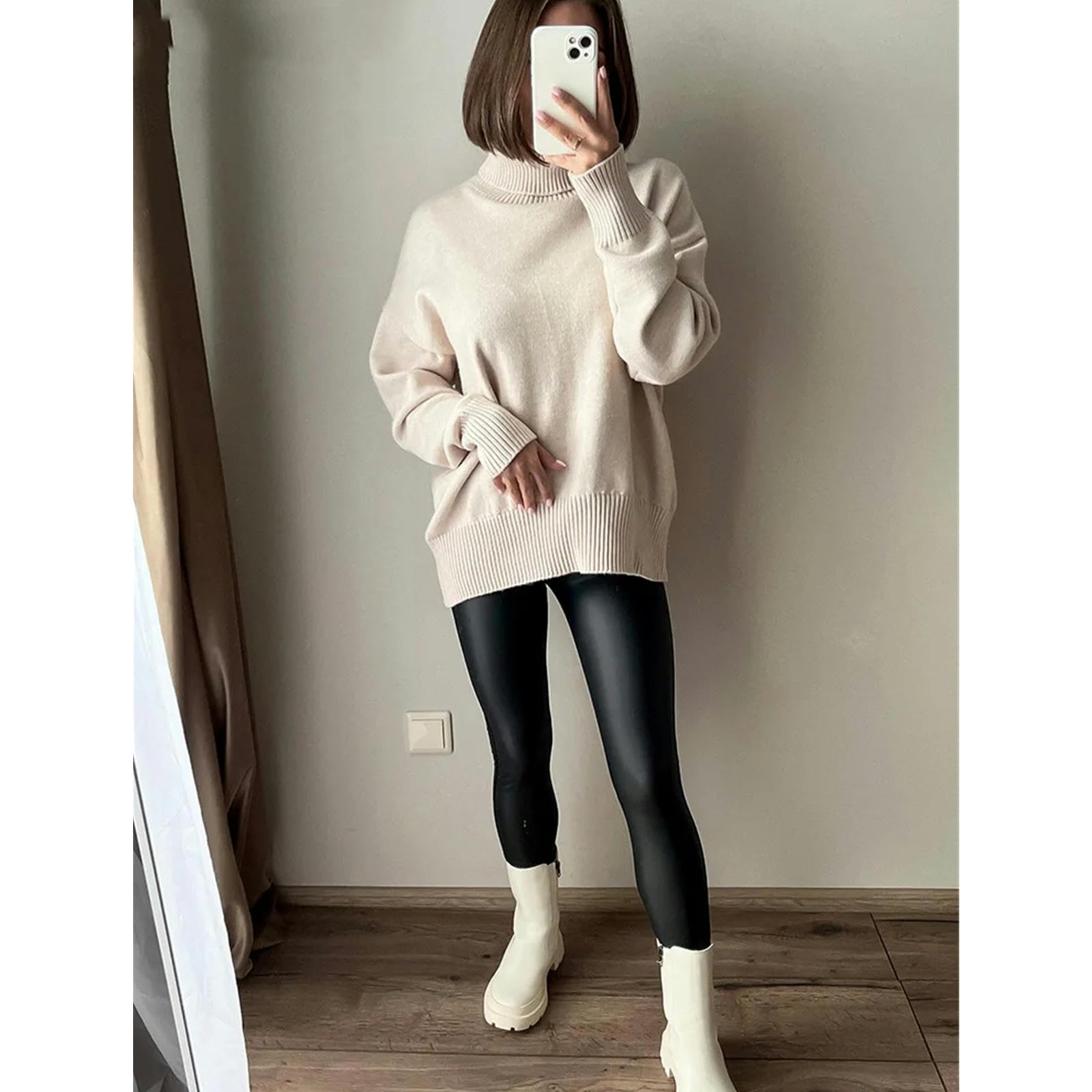 TEidea Swetry damskie zimowe żółte golf sweter dla kobiet - gruby sweter z dzianiny damski z urokiem vintage