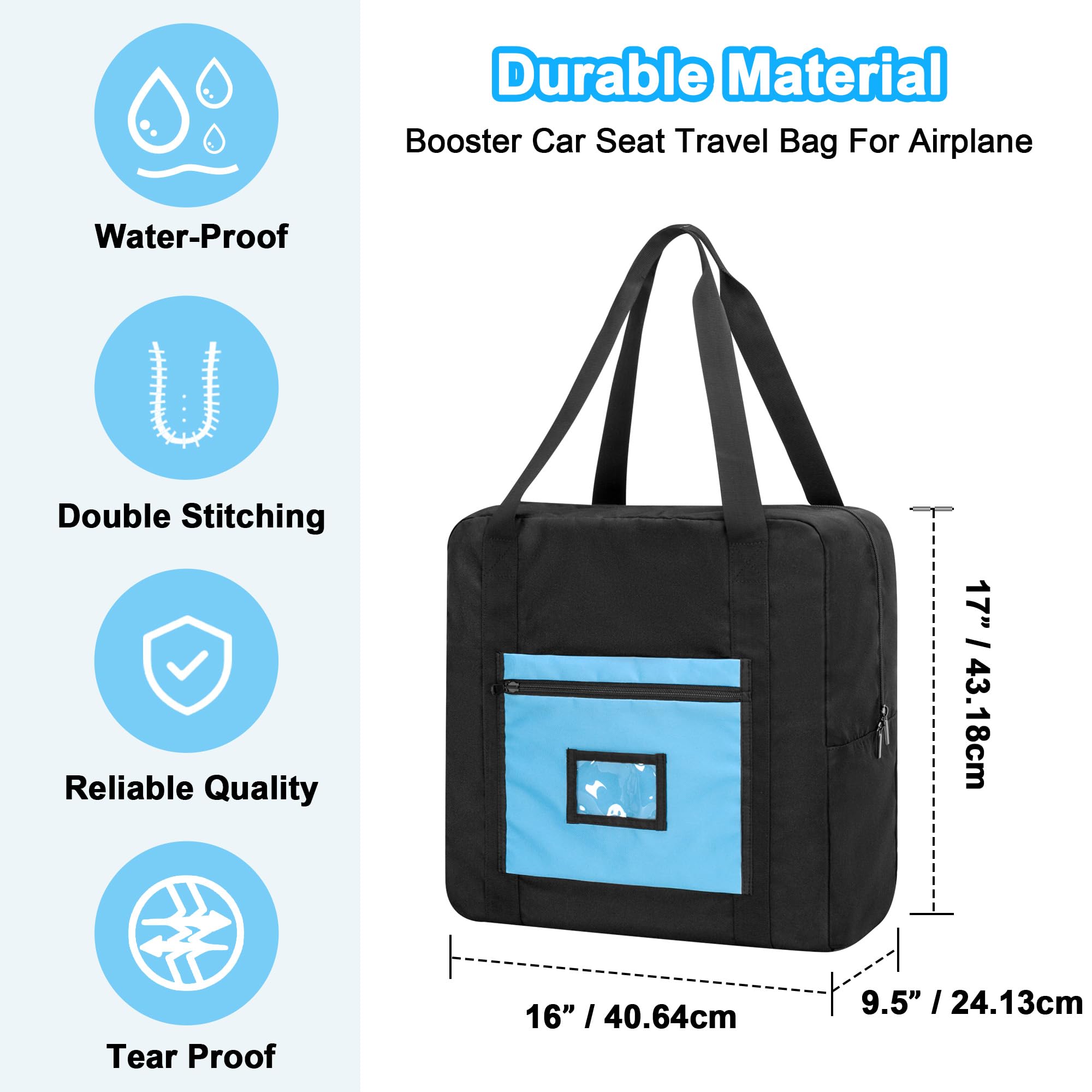 Teamoy Sac pour Coussin Rehausseur, Noir | Sac de Rangement pour Siège Rehausseur, Sac de Voyage pour Chaise Haute (Sac Uniquement)