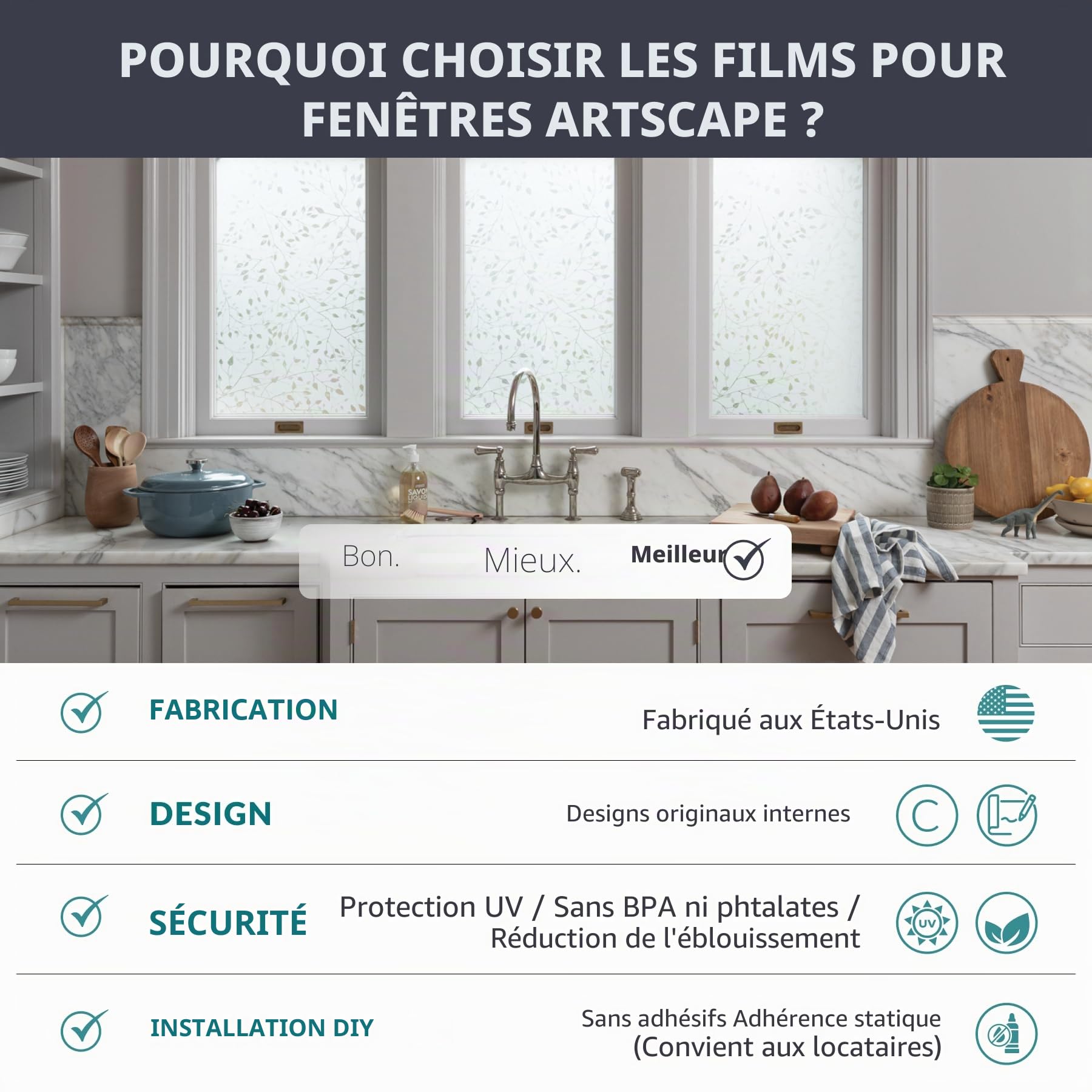 ARTSCAPE Regent | Film de confidentialité pour fenêtre avec Motif en Verre au Plomb texturé | Non adhésif et Protection UV | Facile à appliquer et Amovible | 61 x 91 cm