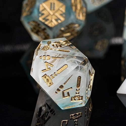 Miniatura 10 de Cusdie Juego de dados DND de bordes afilados de 7 piezas, lindas calcomanías de gato negro en el interior, perfecto para juegos de rol de mesa y