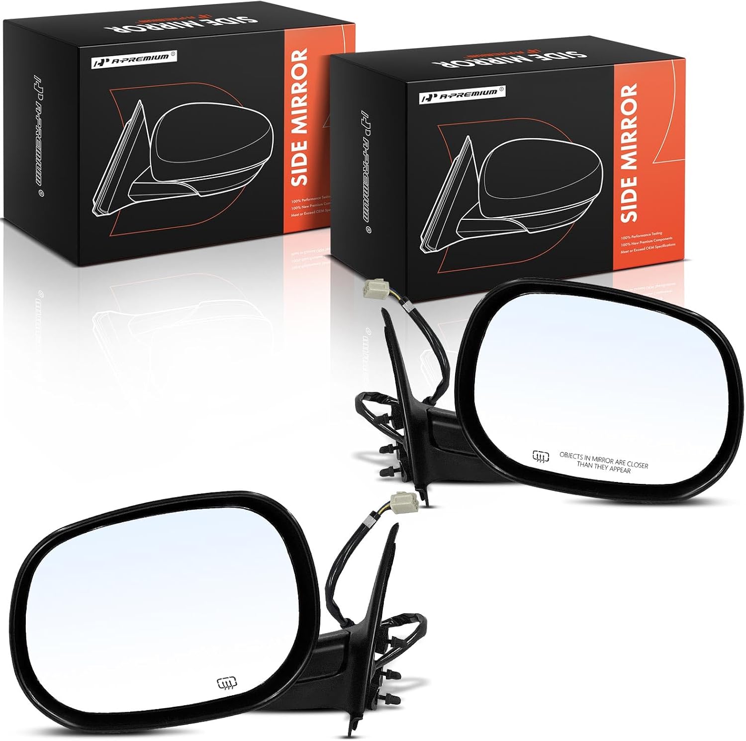 A-Premium Pair (2) Driver and Passenger Side Power Door Mirror - Compatible with Dodge Durango 1998 1999 2000 - Heated, Manual Folding, Black Smooth Outside Rear View Mirror - Replace# 55077079AB