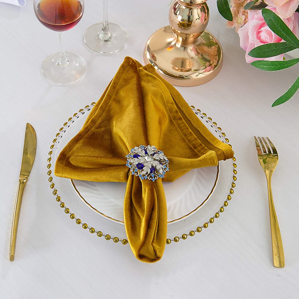Wedding Linens Inc. 20" x 20" (10 PCS) Italian Velvet Table Napkins for Restaurant Kitchen Dining Wedding Party Banquet Events - Gold
