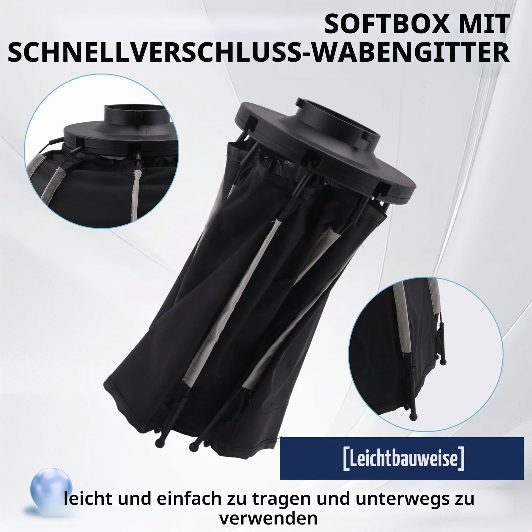Mini Softbox, 30cm Achteckige Softbox mit Bowens-Halterung, Schnellverschluss, Wabengitter-Softbox mit Diffusoren Wabennetz für ZU60 oder M60 COB-Fülllichtstudio