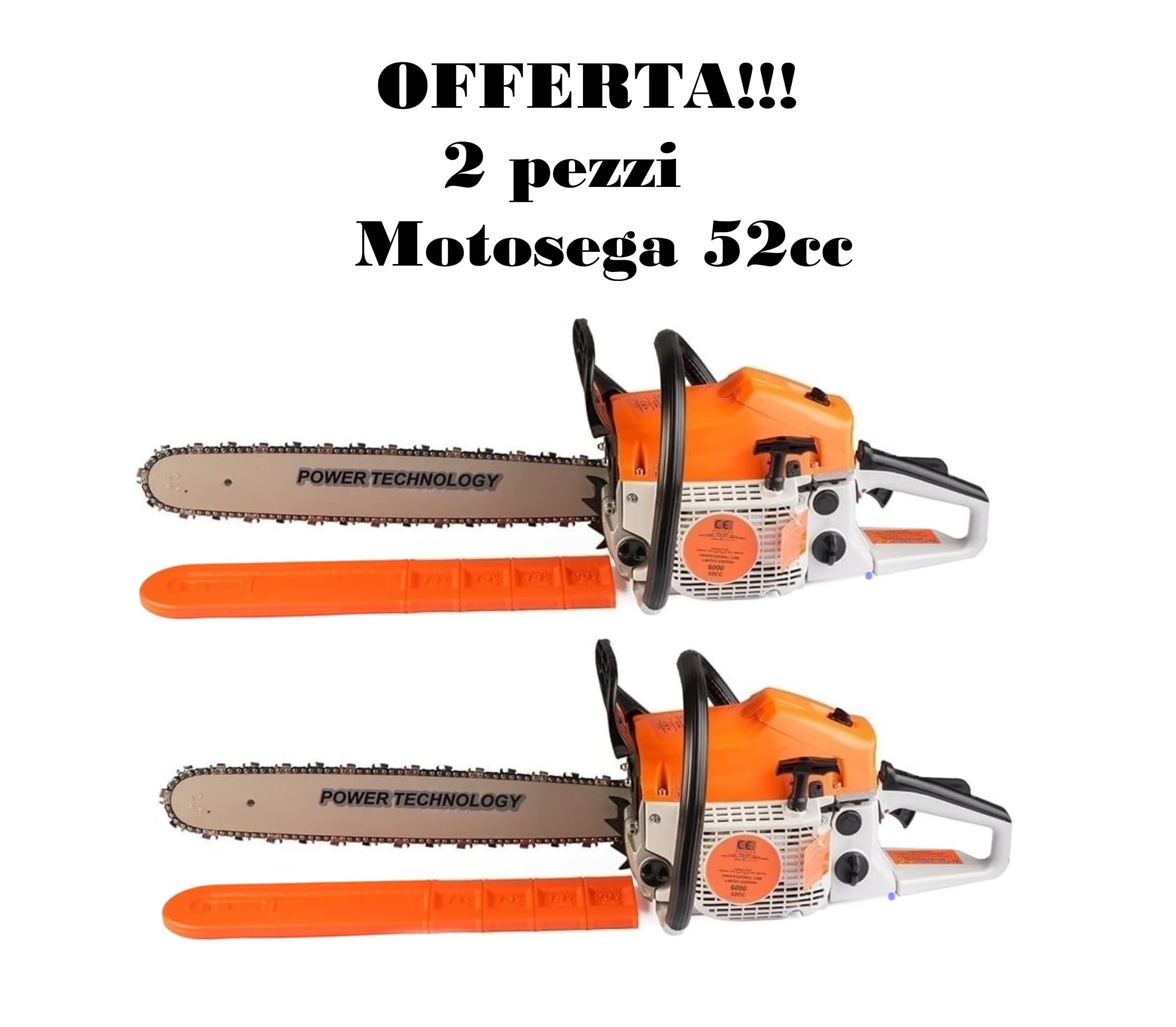 GrecoShop Doppia/2 pezzi Motosega per Potatura a Scoppio 52cc (51,7cc) Professionale con Motore 2 Tempi e Lama da 50cm - Super Offerta Limitata!!!