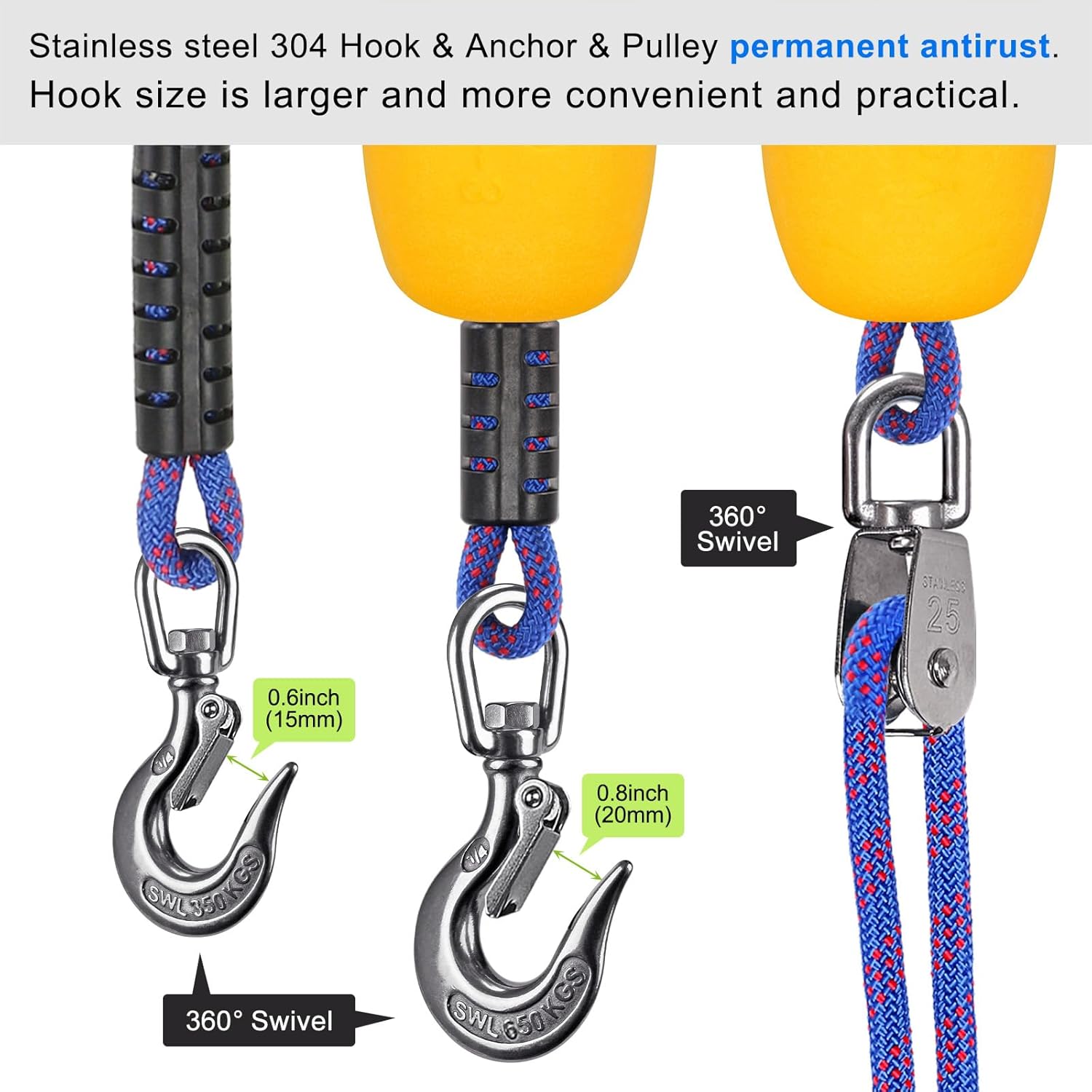 SELEWARE Multi-Length Boat Tow Rope and Harness with Stainless Steel Hooks, Floats & Soft Handle, for Tubing, Water Skiing, Wakeboarding (24/26/65/75 ft Options)