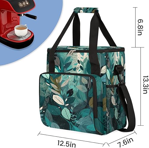 Miniatura 2 de Bolsa de viaje para cafetera, color turquesa, verde azulado, con hojas, bolsa de almacenamiento compatible con Keurig K-Mini o K-Mini Plus,