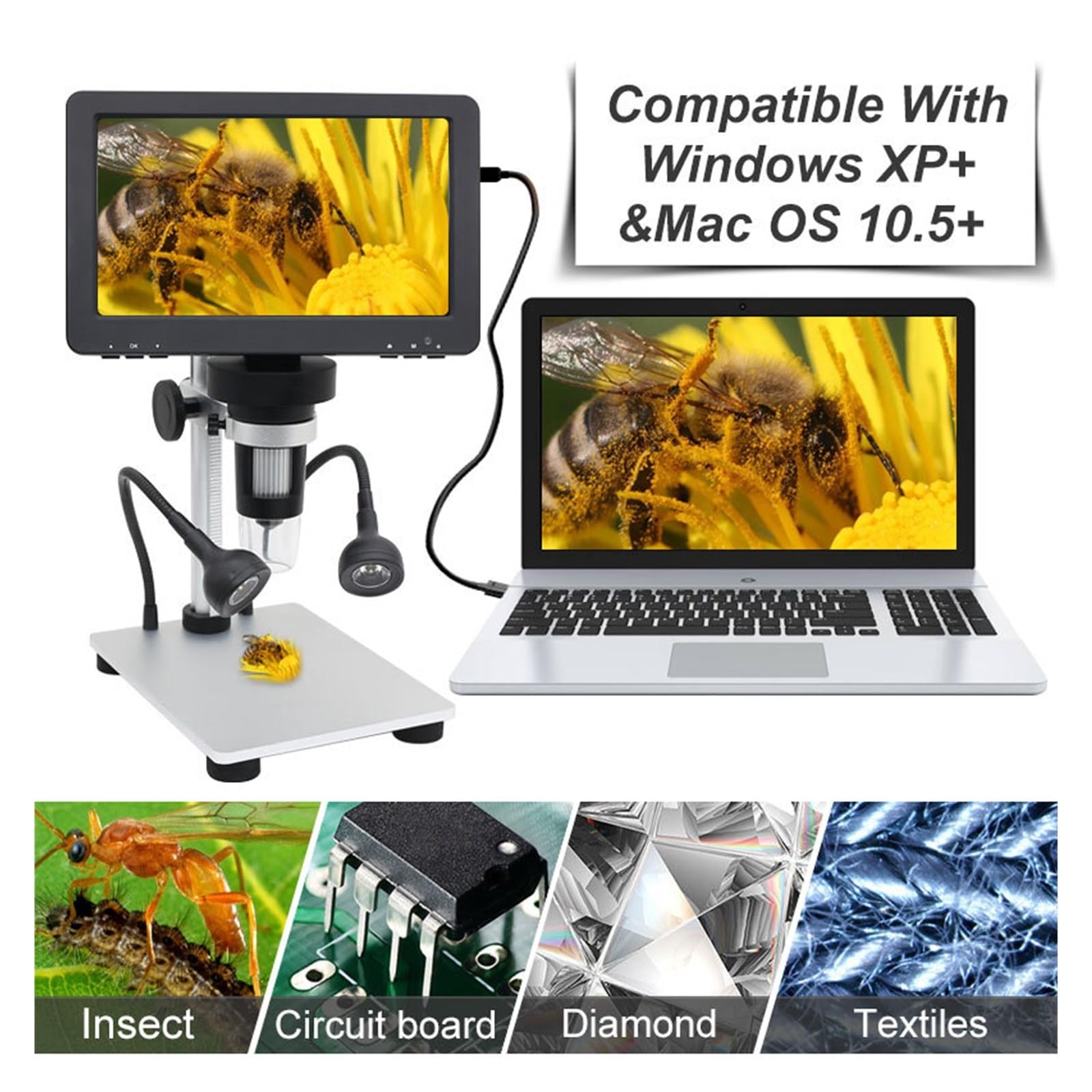 Digitales Mikroskop, 1200X LED Digitalmikroskop 7" HD Display Videomikroskop Uhr Reparatur Hauterkennung Industriemikroskop Mit Metallhebebasis