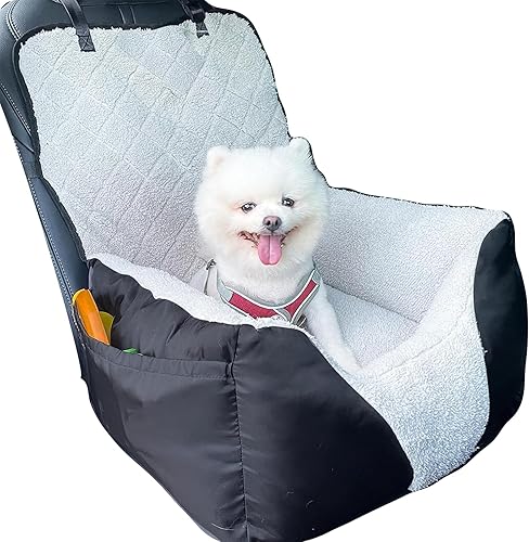 Miniatura 10 de Asiento de automóvil para perros pequeños menores de 25 años, totalmente desmontable y lavable, ultra suave, con clip, asa portátil y bolsillos de